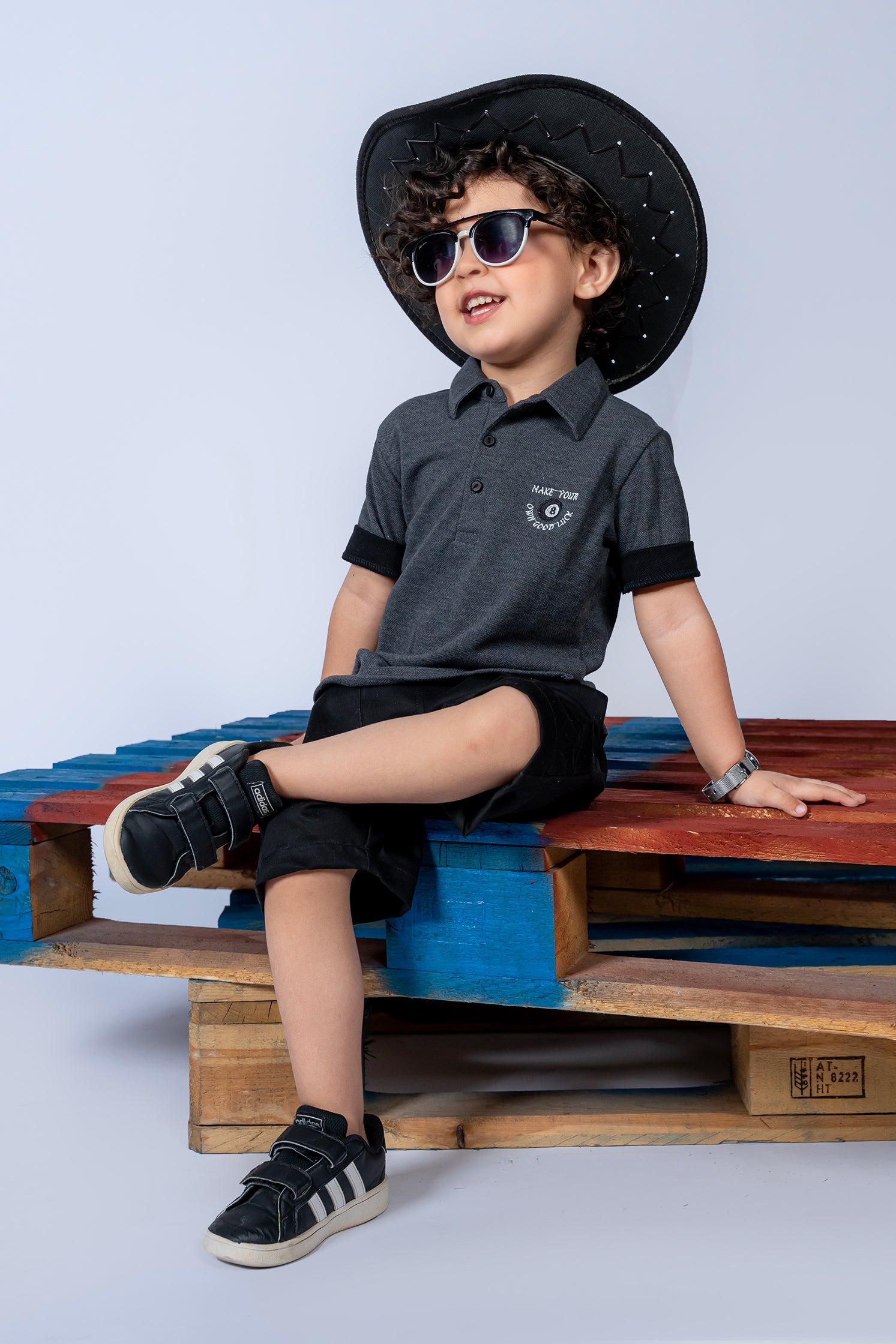 KID'S POLO BLACKISH GRAY FRONT EMBROIDERY