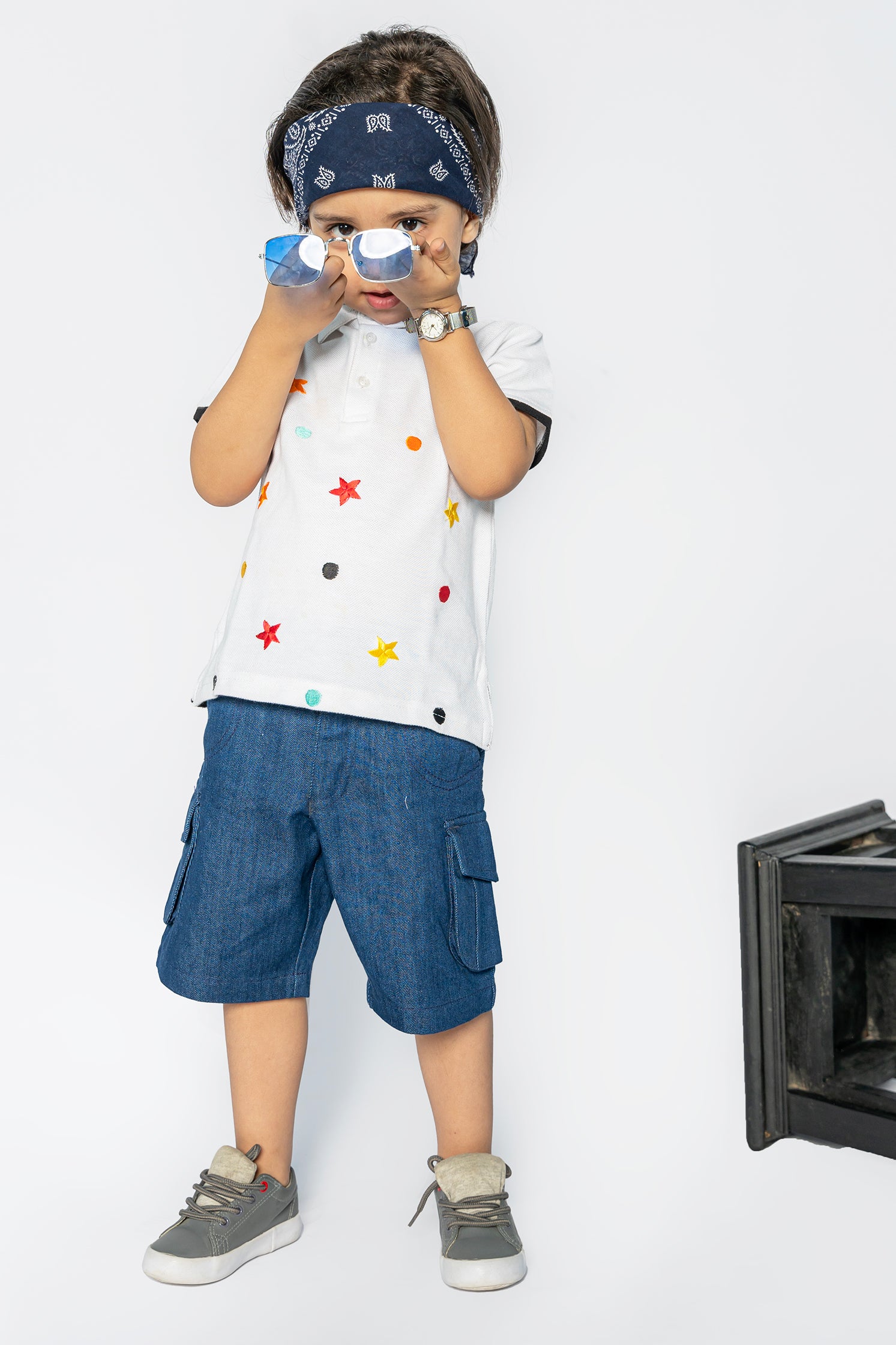 KID'S POLO WHITE WITH FRONT STAR EMBROIDERY