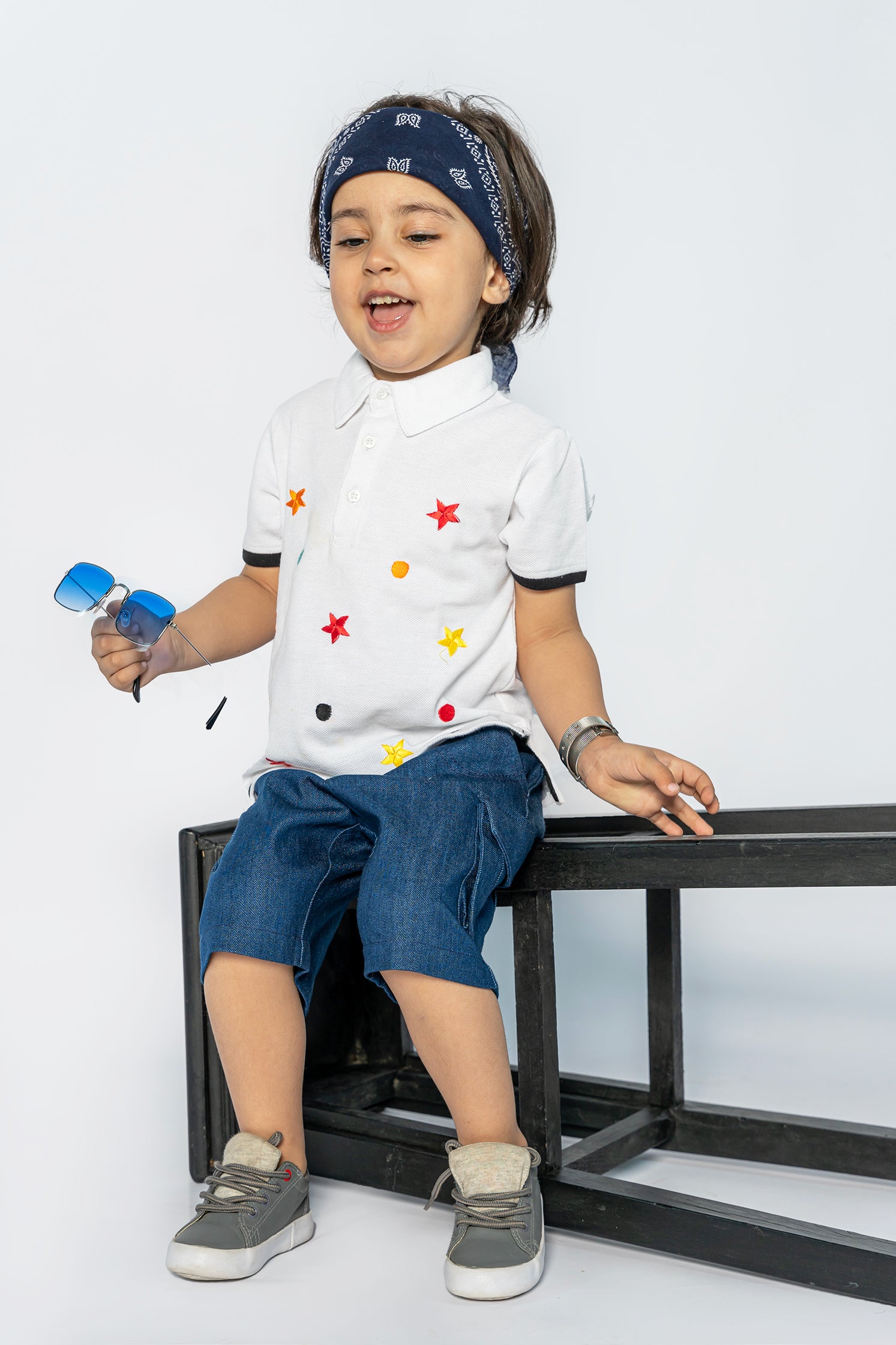 KID'S POLO WHITE WITH FRONT STAR EMBROIDERY