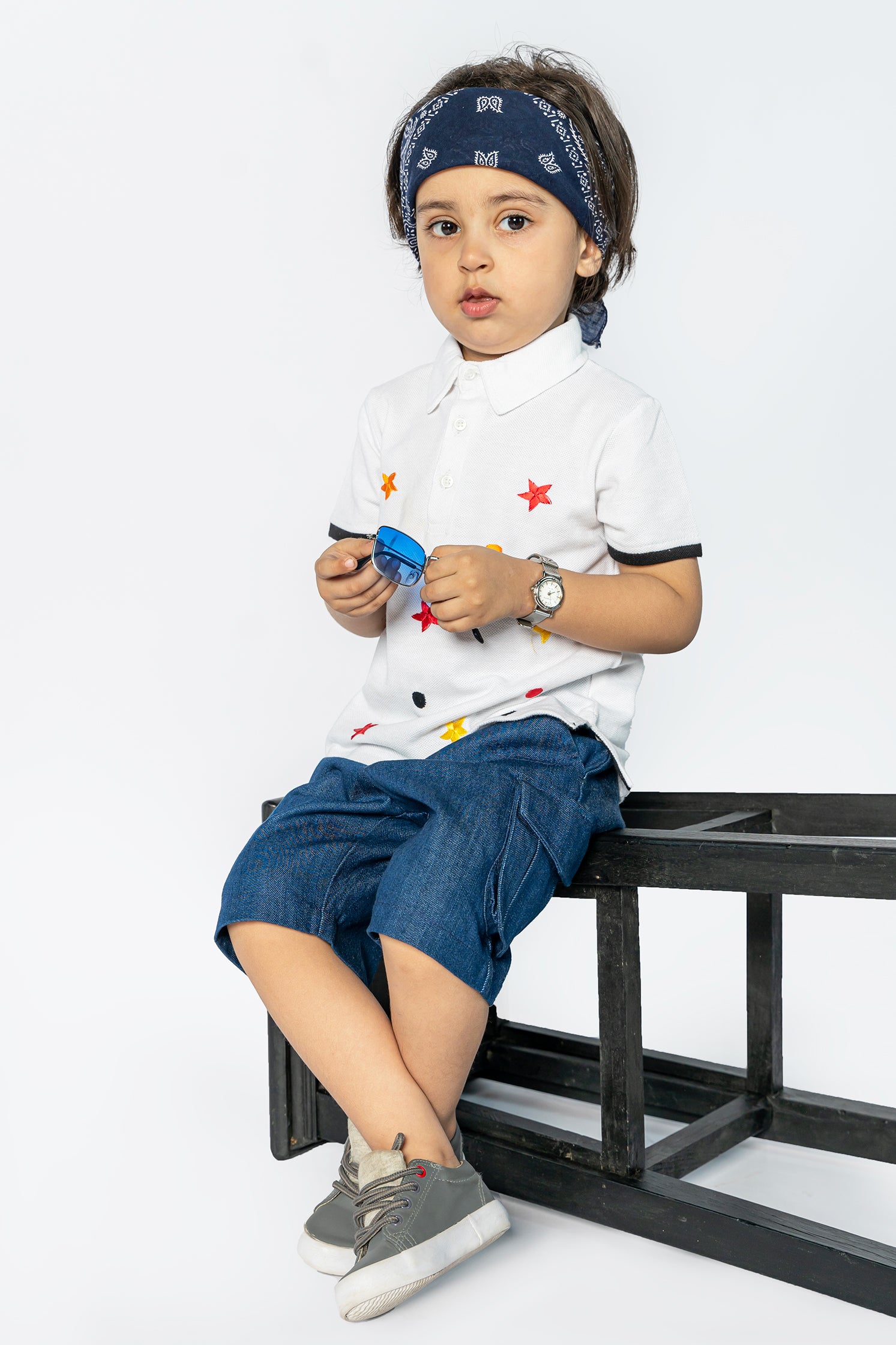KID'S POLO WHITE WITH FRONT STAR EMBROIDERY