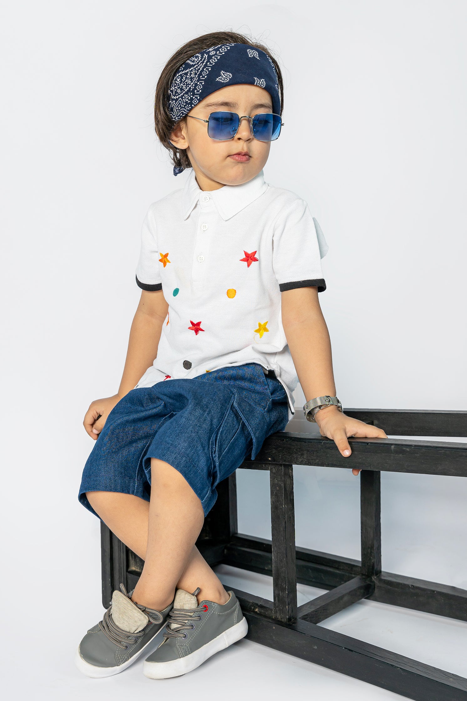 KID'S POLO WHITE WITH FRONT STAR EMBROIDERY