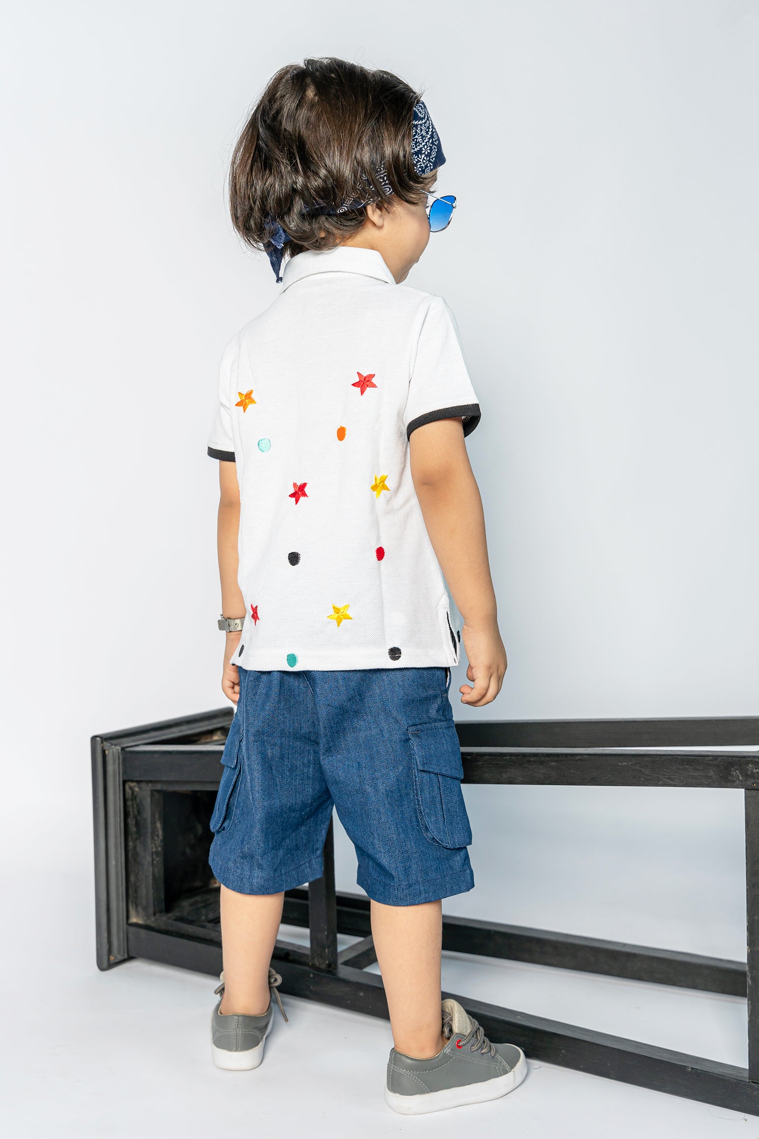 KID'S POLO WHITE WITH FRONT STAR EMBROIDERY