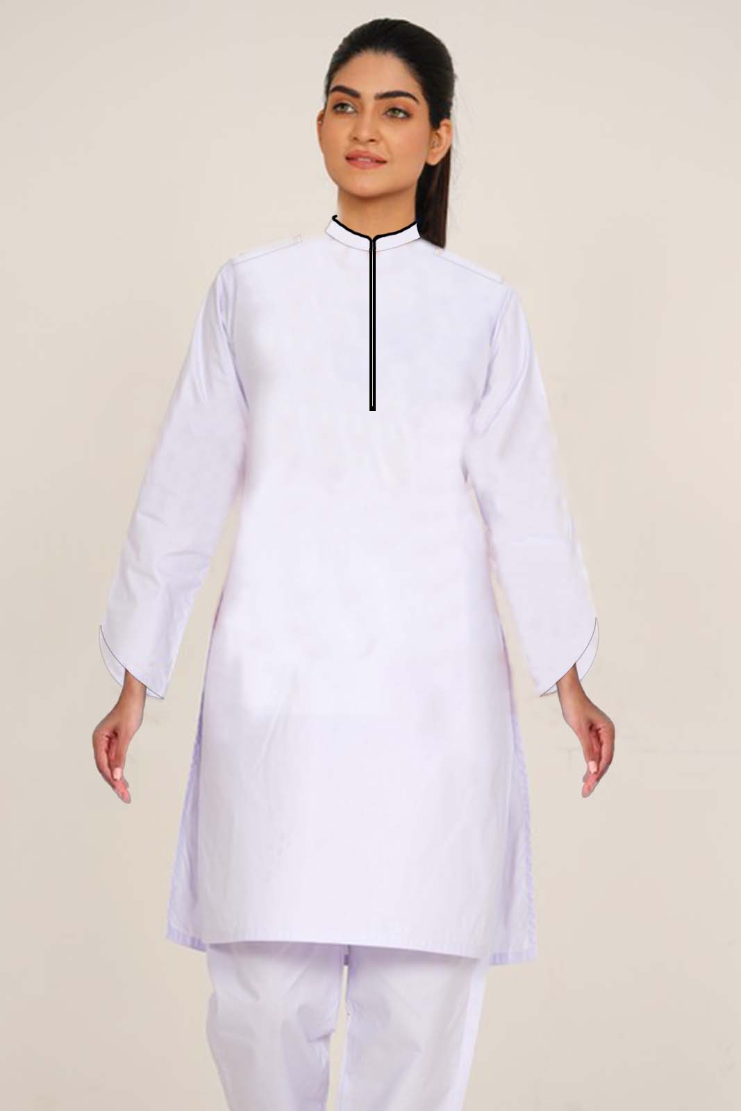 GIRLS SUIT WHITE WITH N/BLUE PIPING F/S