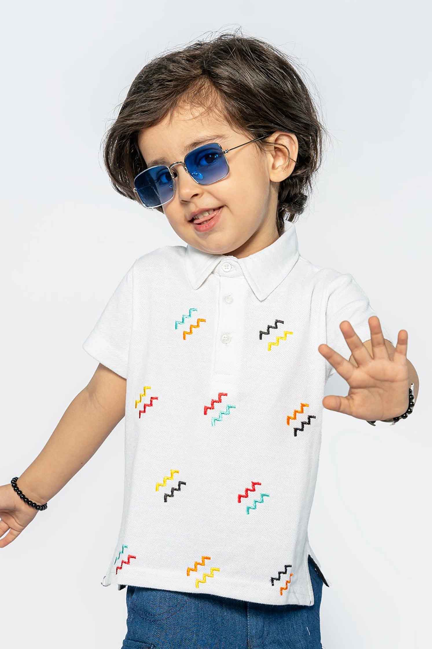 KID'S POLO WHITE ALL OVER EMBROIDERY