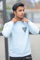 MENS SWEAT BLUE WITH FRONT EMB SPACED OUT