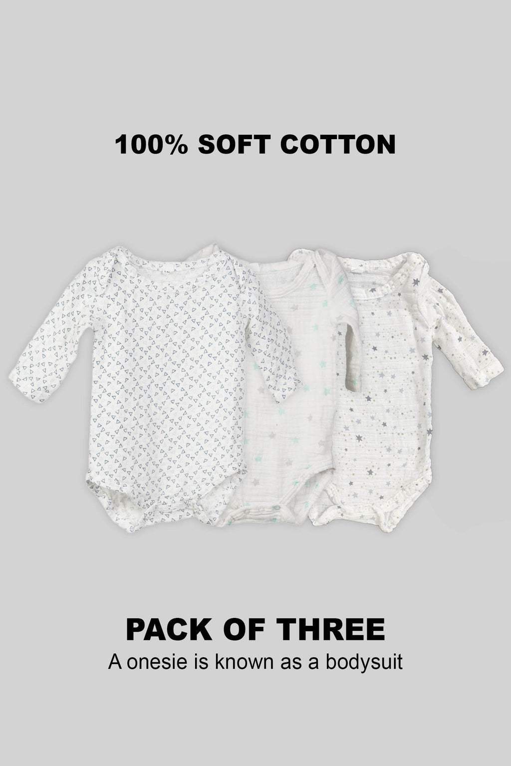 100% SOFT COTTON UNISEX ONESIE (PACK OF 3)