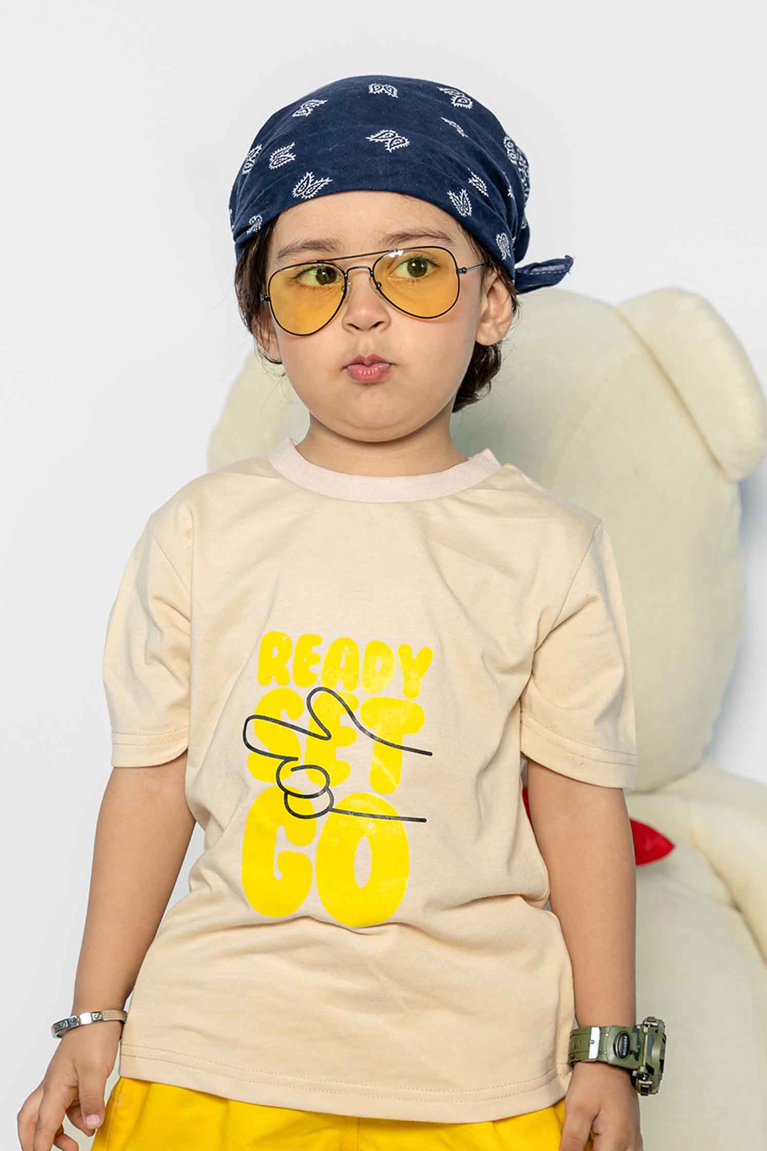 KID'S T-SHIRT WITH "READY SET GO" PRINTING
