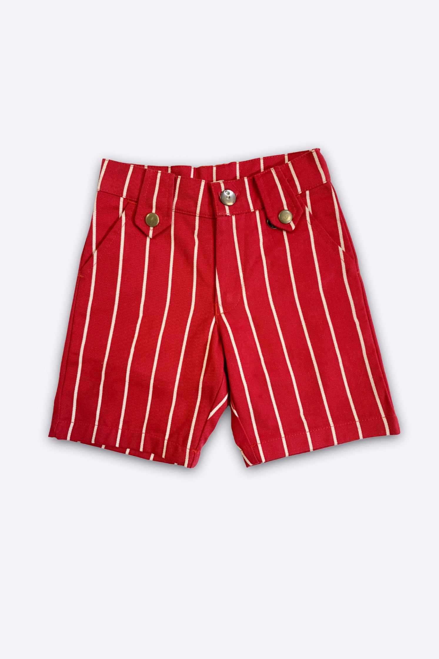 KID'S TWILL SHORTS RED WITH WHITE LINES