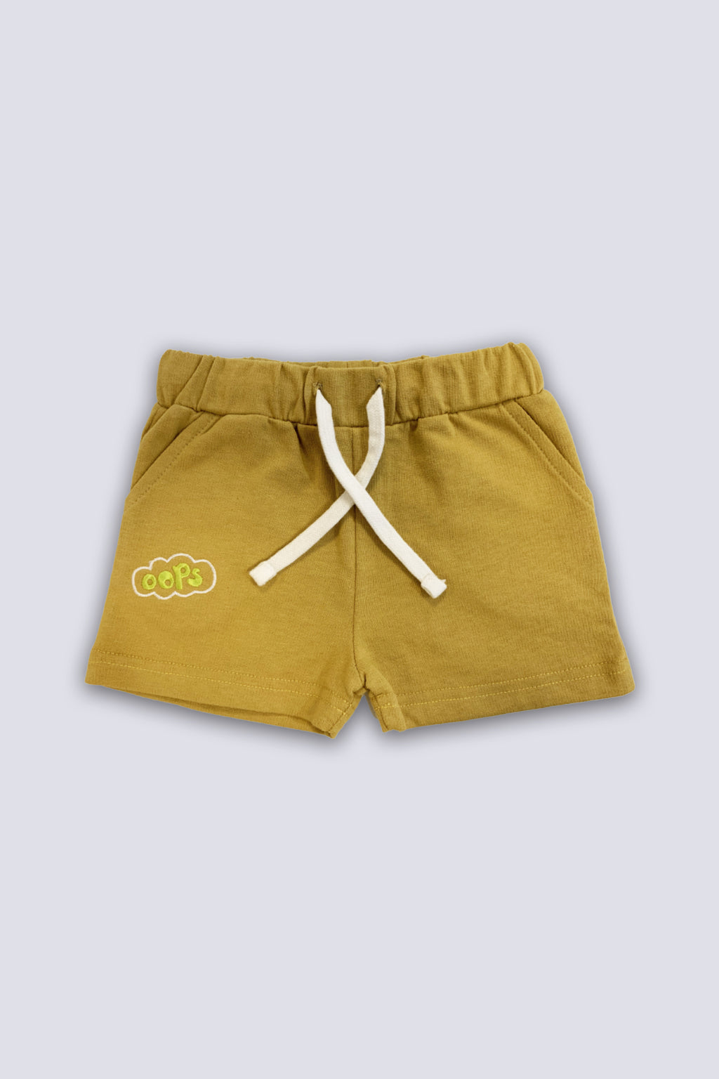 UNISEX BABY SHORT MUSTARD FRONT EMBROIDERY