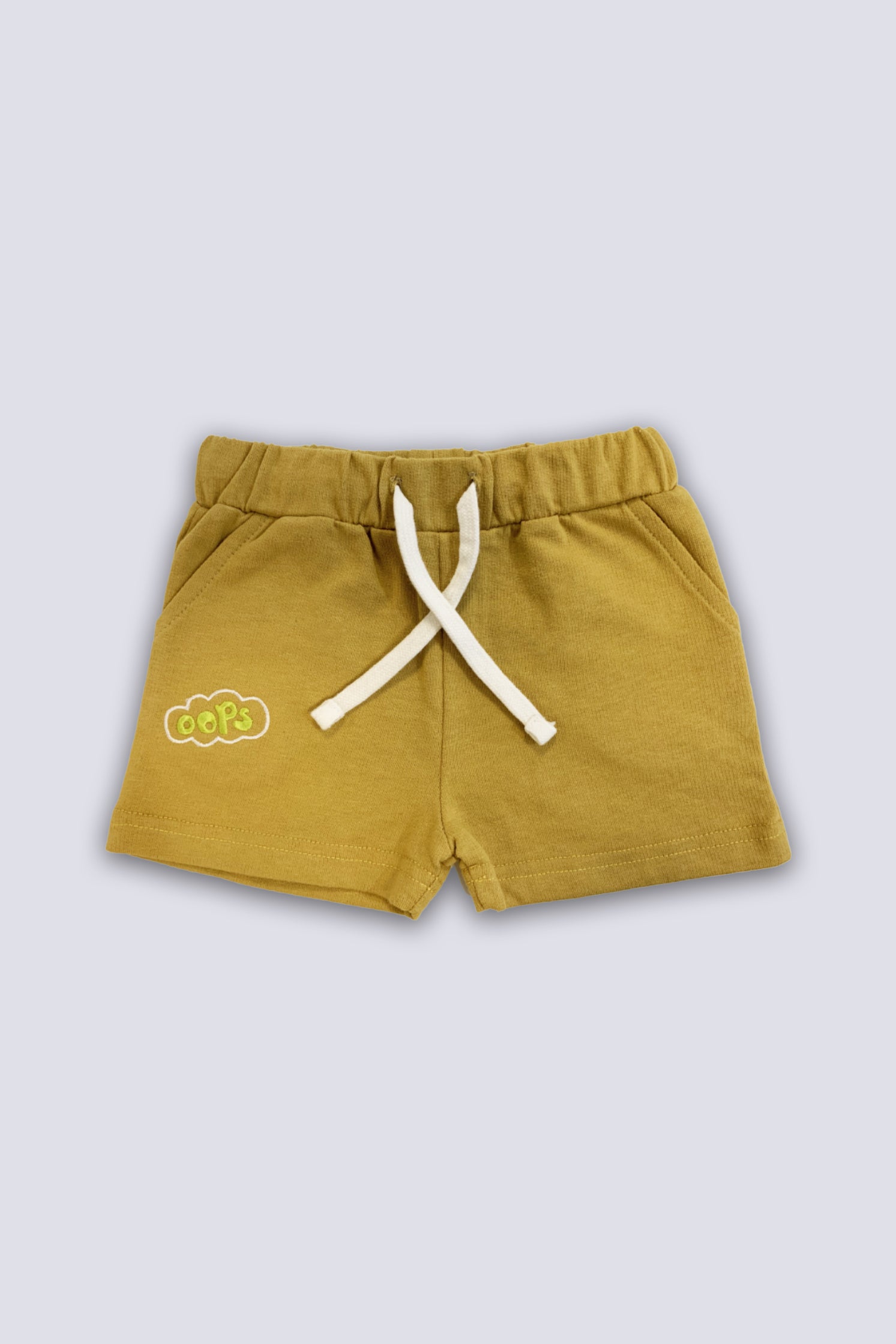UNISEX BABY SHORT MUSTARD FRONT EMBROIDERY