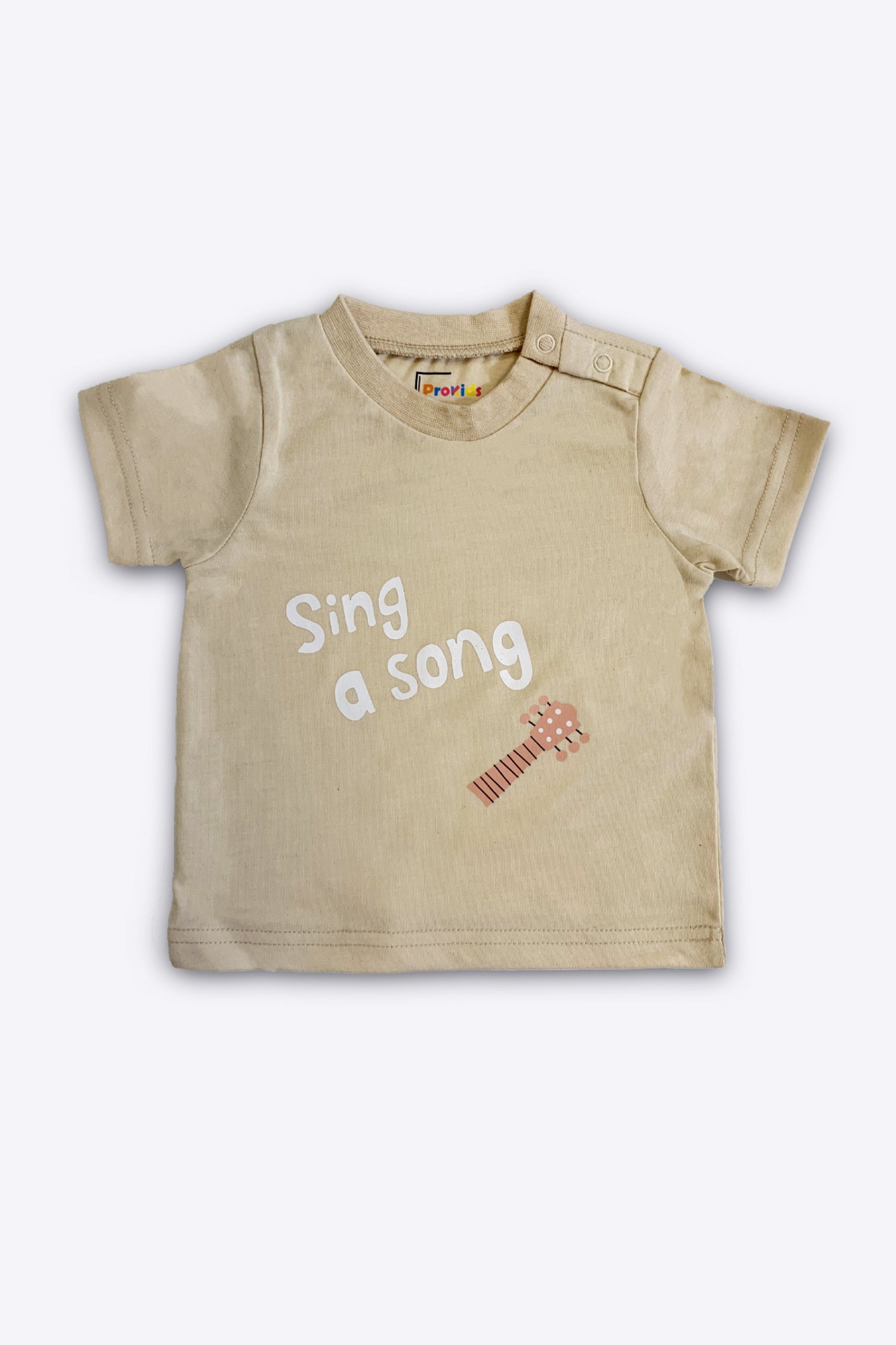 UNISEX BABY T-SHIRT BEIGE FRONT "SING A SONG" PRINTNG