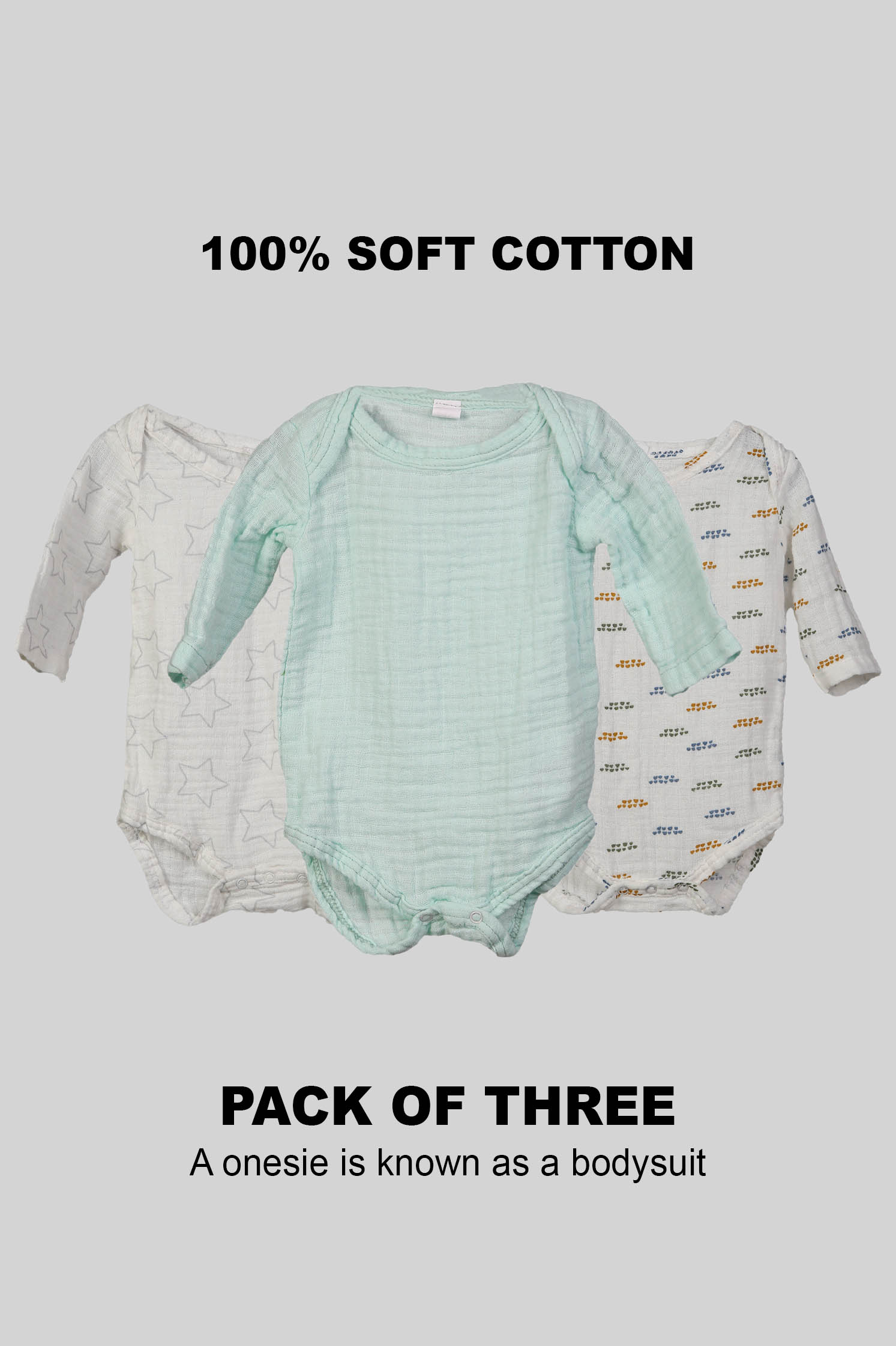 100% SOFT COTTON UNISEX ONESIE (PACK OF 3)