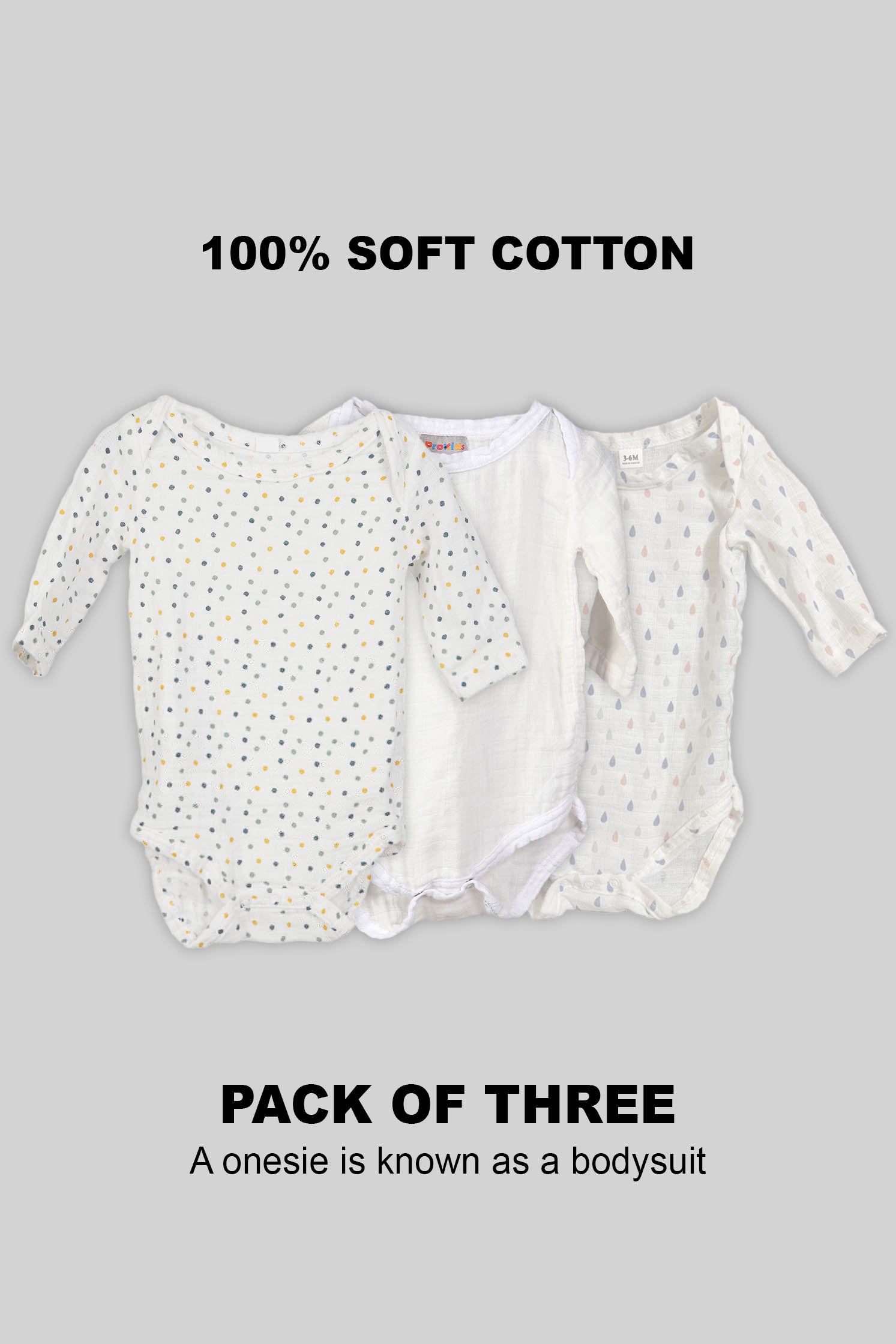 100% SOFT COTTON UNISEX ONESIE (PACK OF 3)
