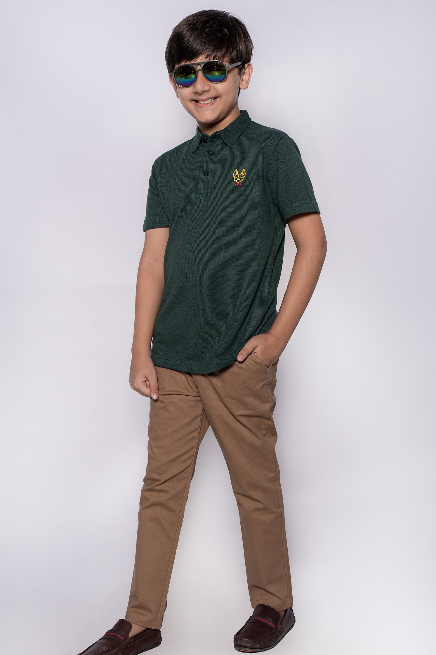 BOY'S BOTTLE GREEN POLO SHIRT