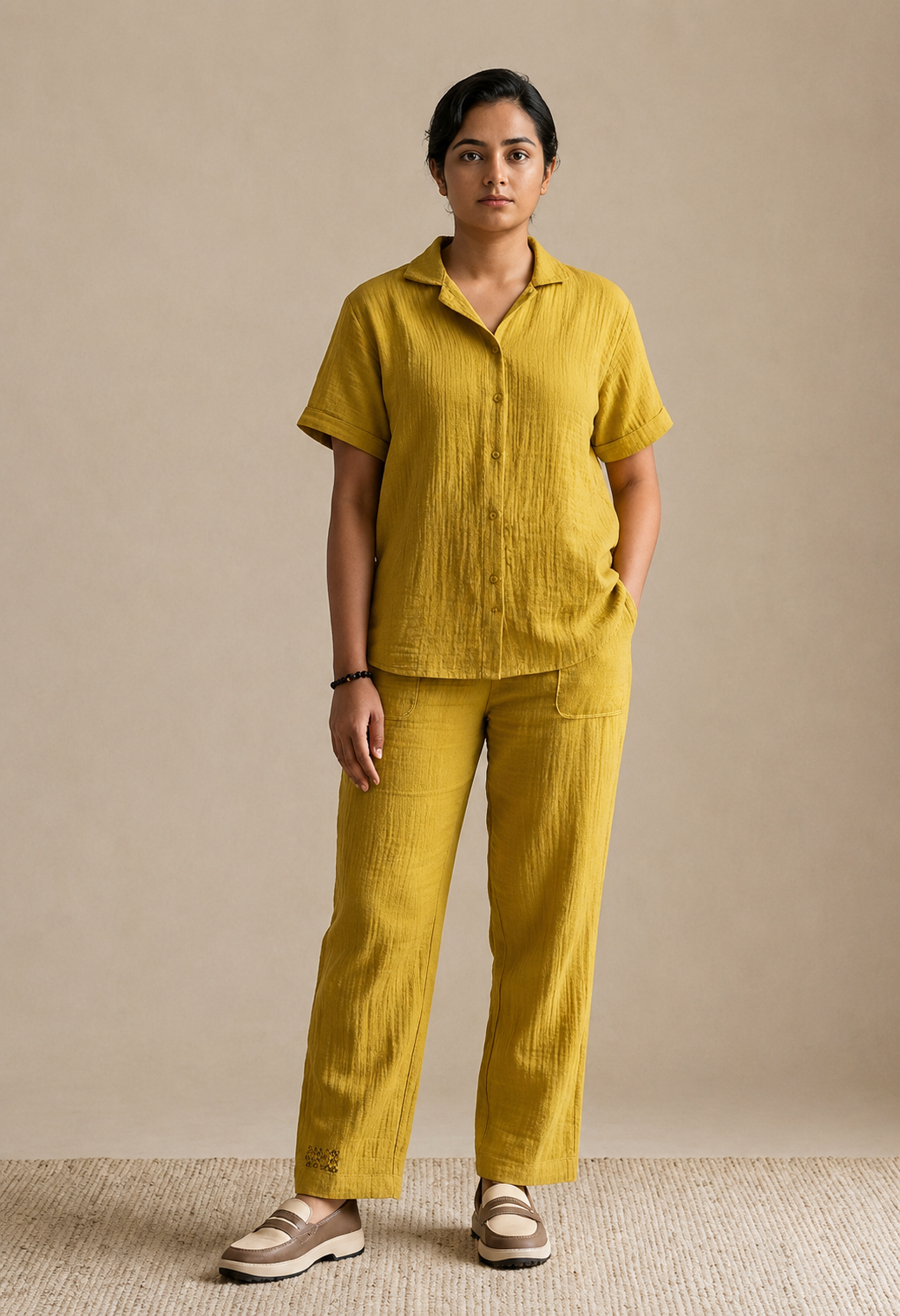 PREMIUM COTTON MUSTARD MUSLIN CO-ORD SET