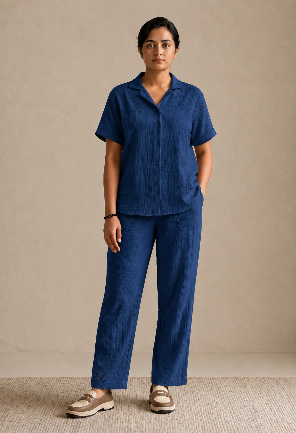 PREMIUM COTTON NAVY BLUE MUSLIN CO-ORD SET