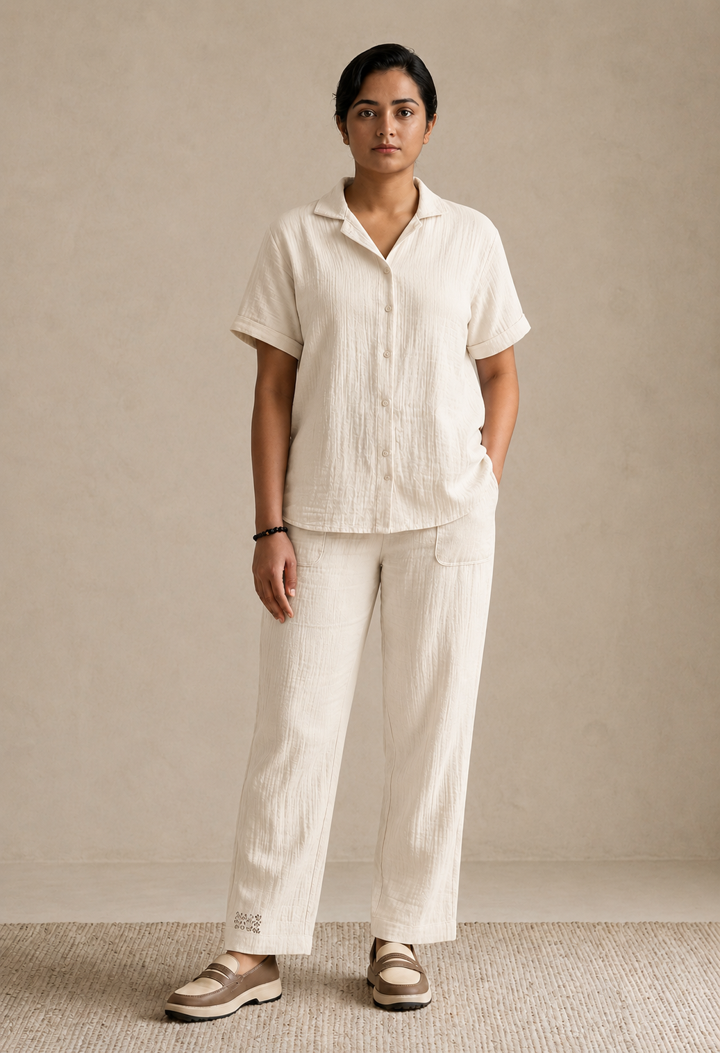 PREMIUM COTTON OFF WHITE MUSLIN CO-ORD SET
