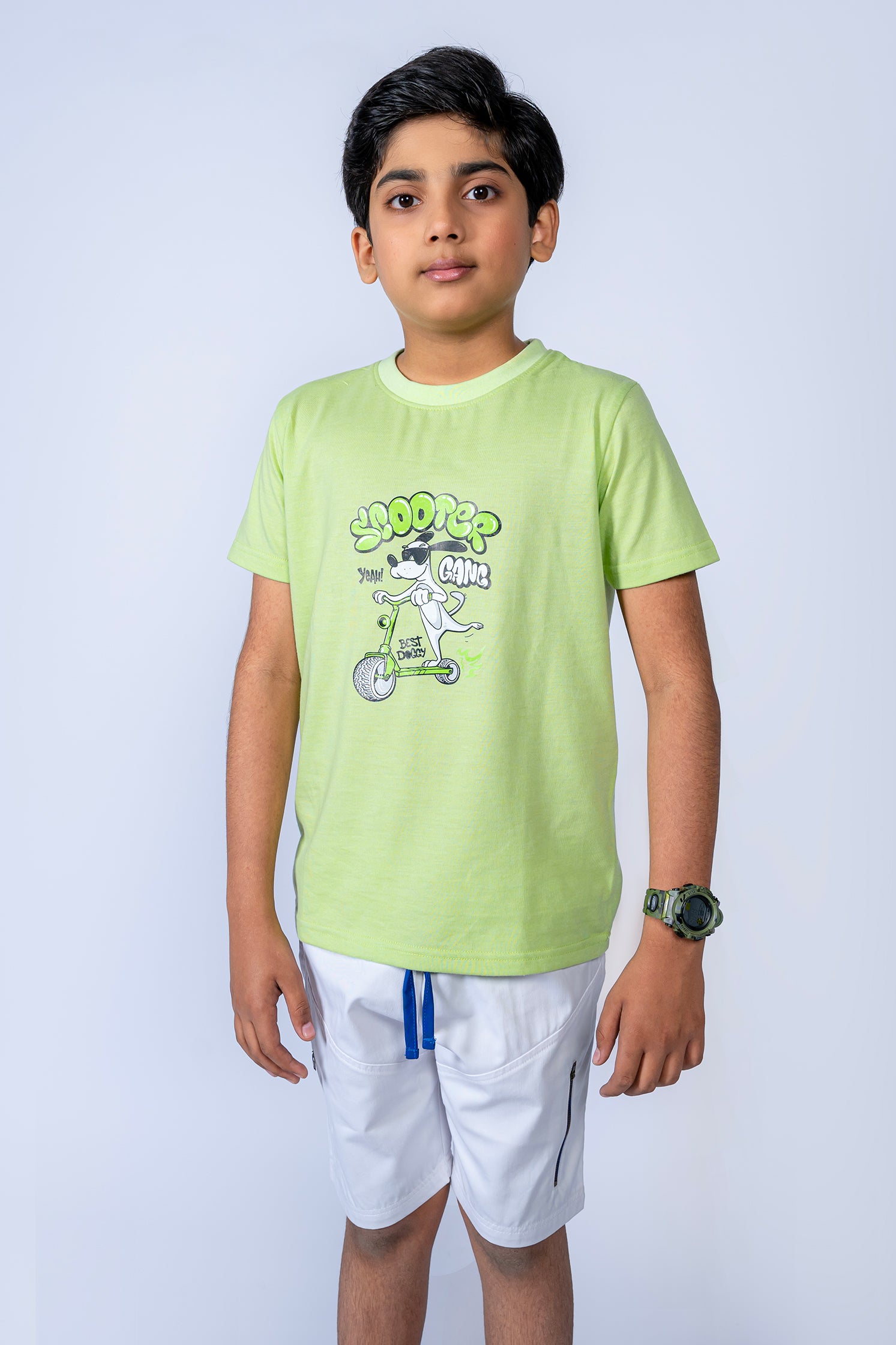BOY'S T-SHIRT LIME GREEN WIHT "SCOOTER" PRINTING