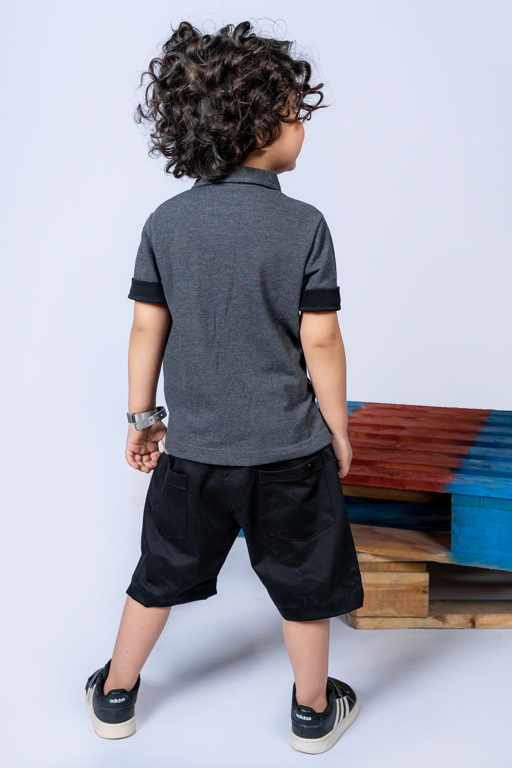KID'S POLO BLACKISH GRAY FRONT EMBROIDERY