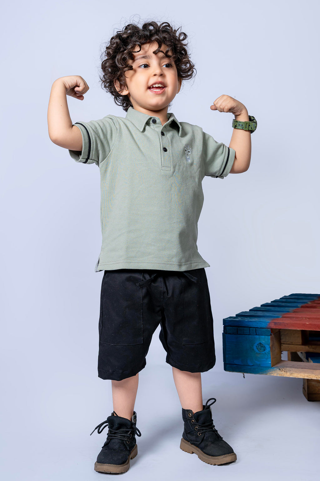 KID'S POLO GRAY FRONT EMBROIDERY