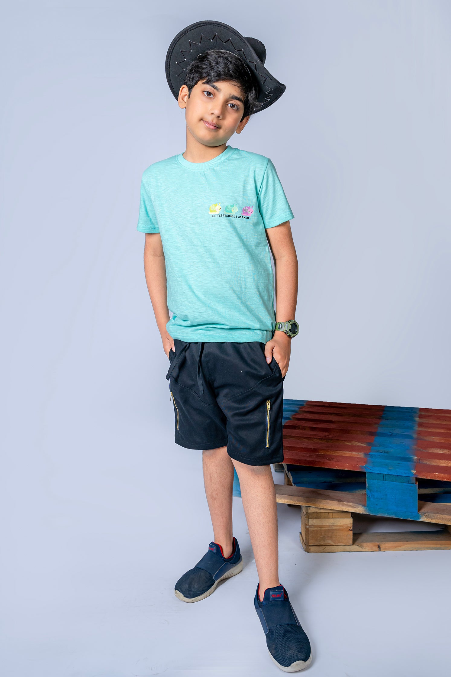 BOYS T-SHIRT WITH "LITTLE TROUBLE" PRINTING