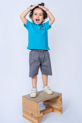 KIDS POLO BLUE WITH FRONT EMBROIDED