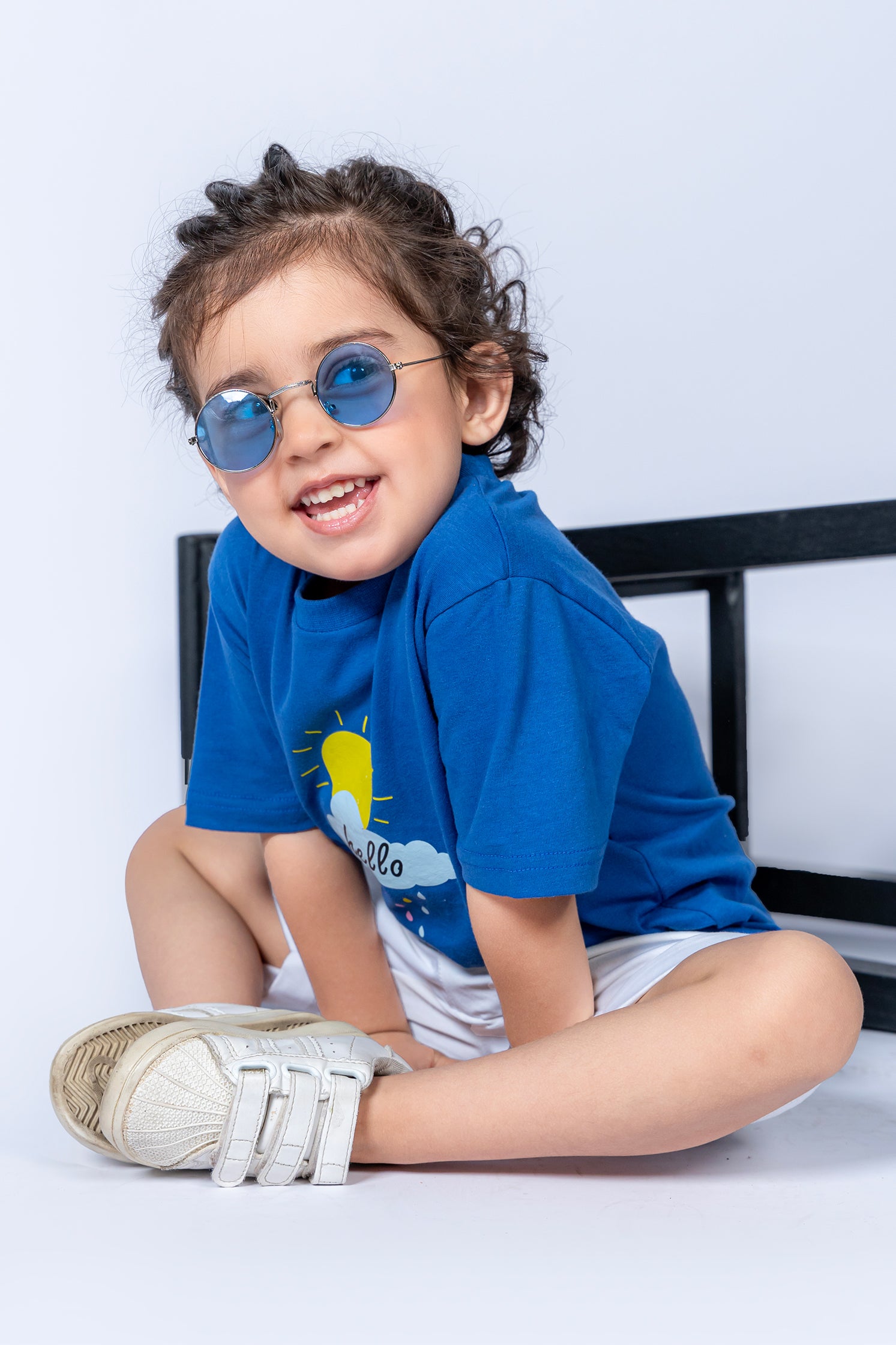 KID'S T-SHIRT ROYAL BLUE WITH "HELLO" PRINTING
