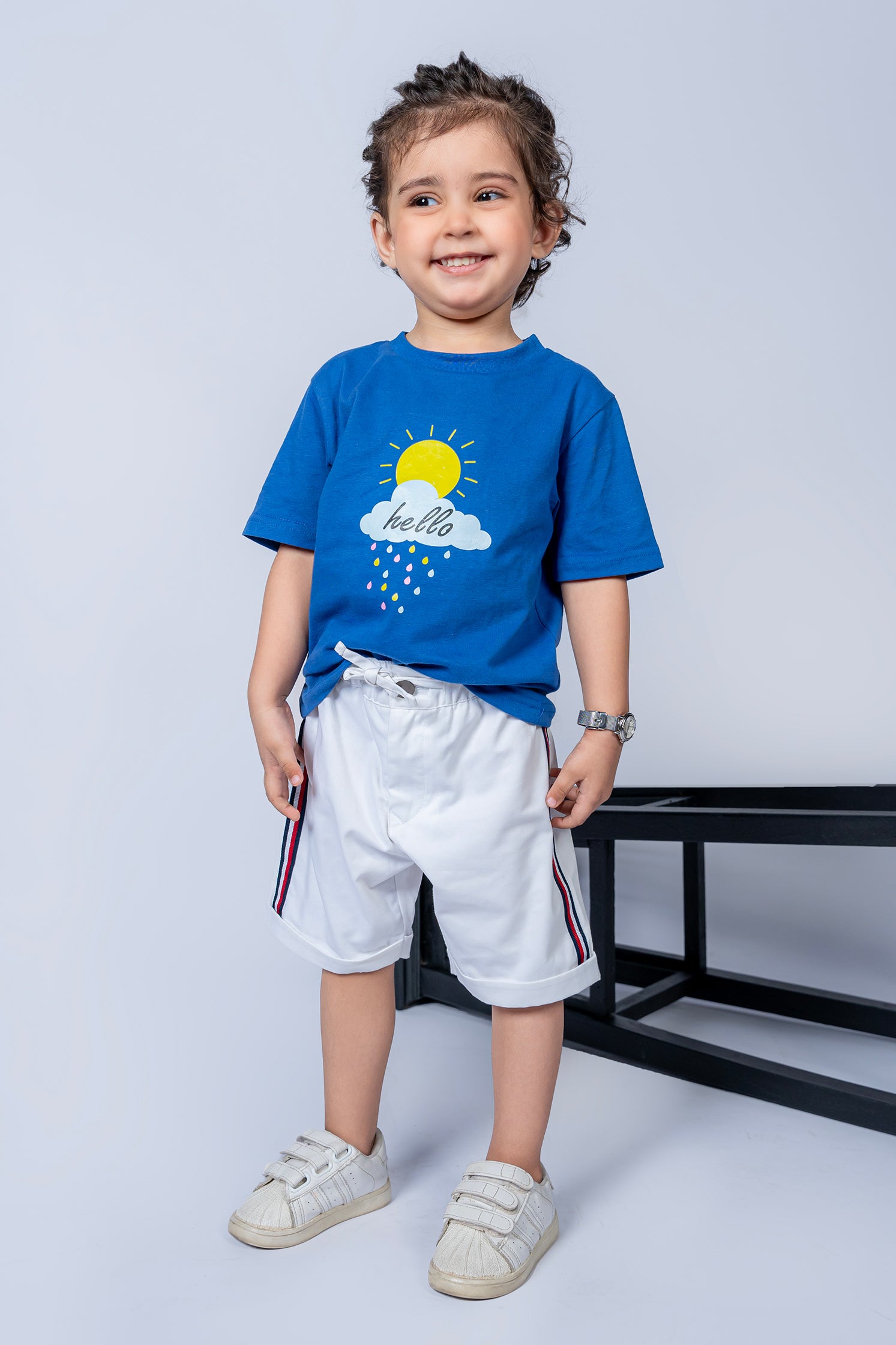 KID'S T-SHIRT ROYAL BLUE WITH "HELLO" PRINTING