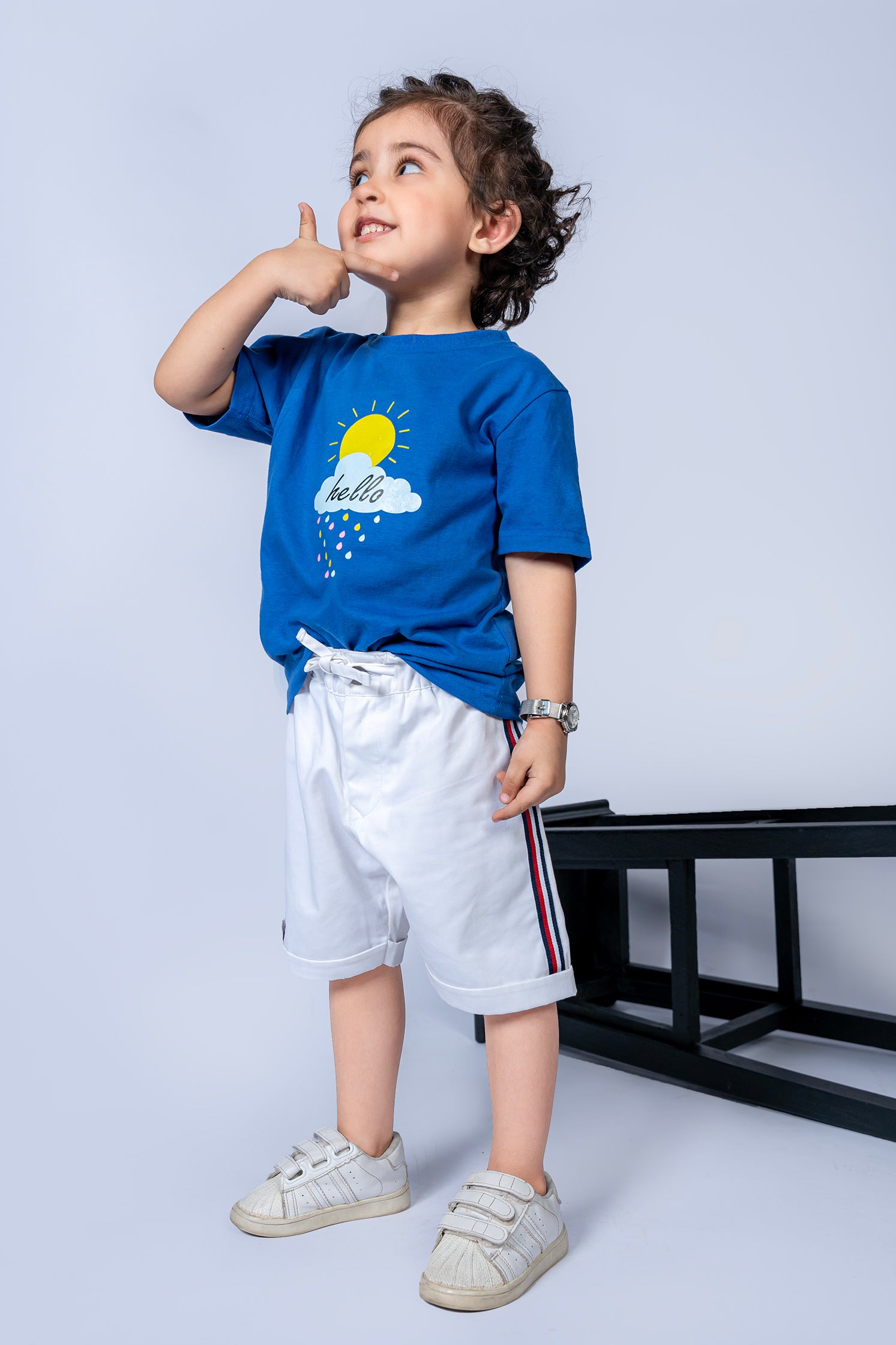 KID'S T-SHIRT ROYAL BLUE WITH "HELLO" PRINTING