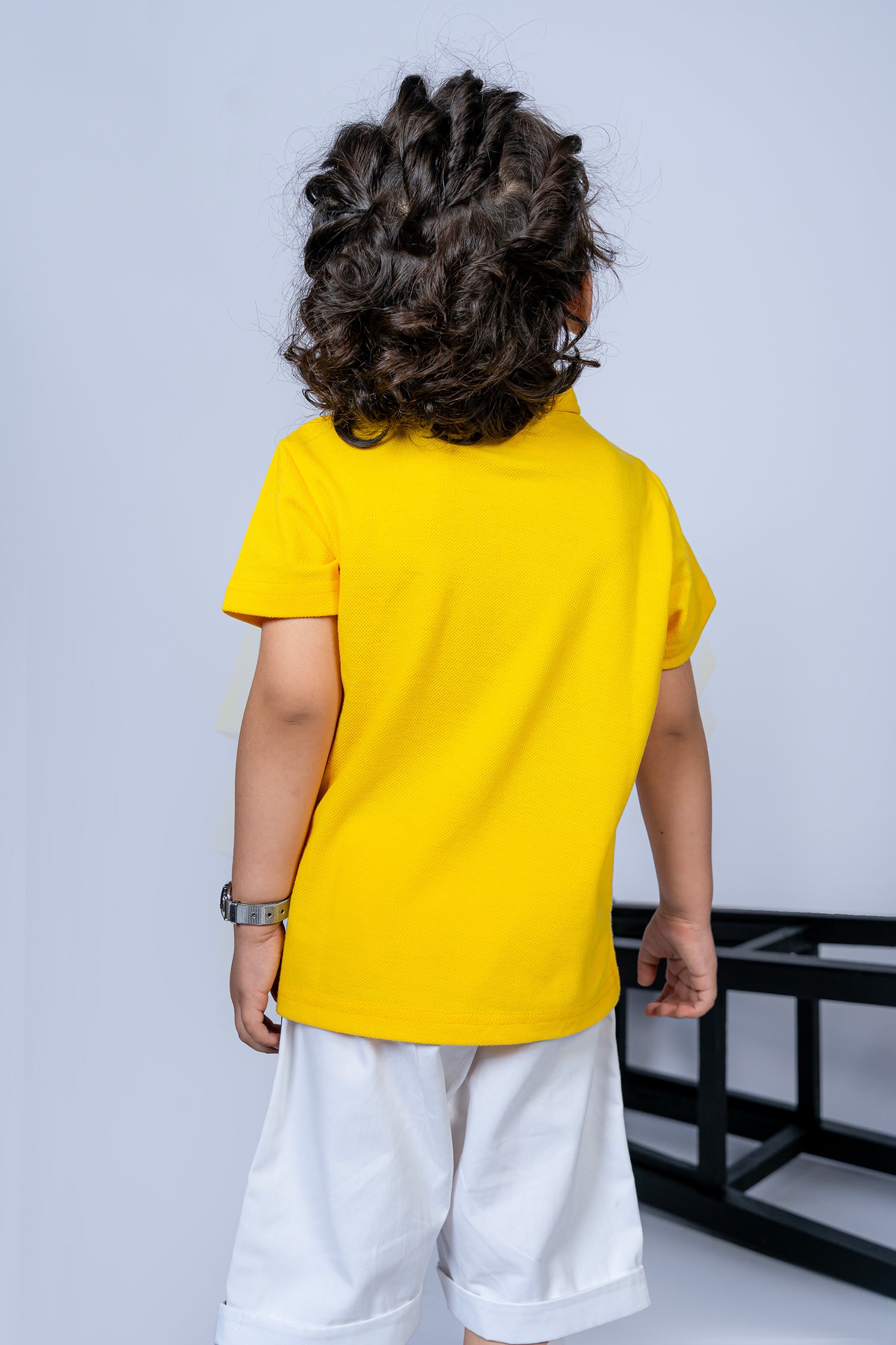 KIDS COLOR BLOCK POLO YELLOW & WHITE FRONT EMBROIDERY