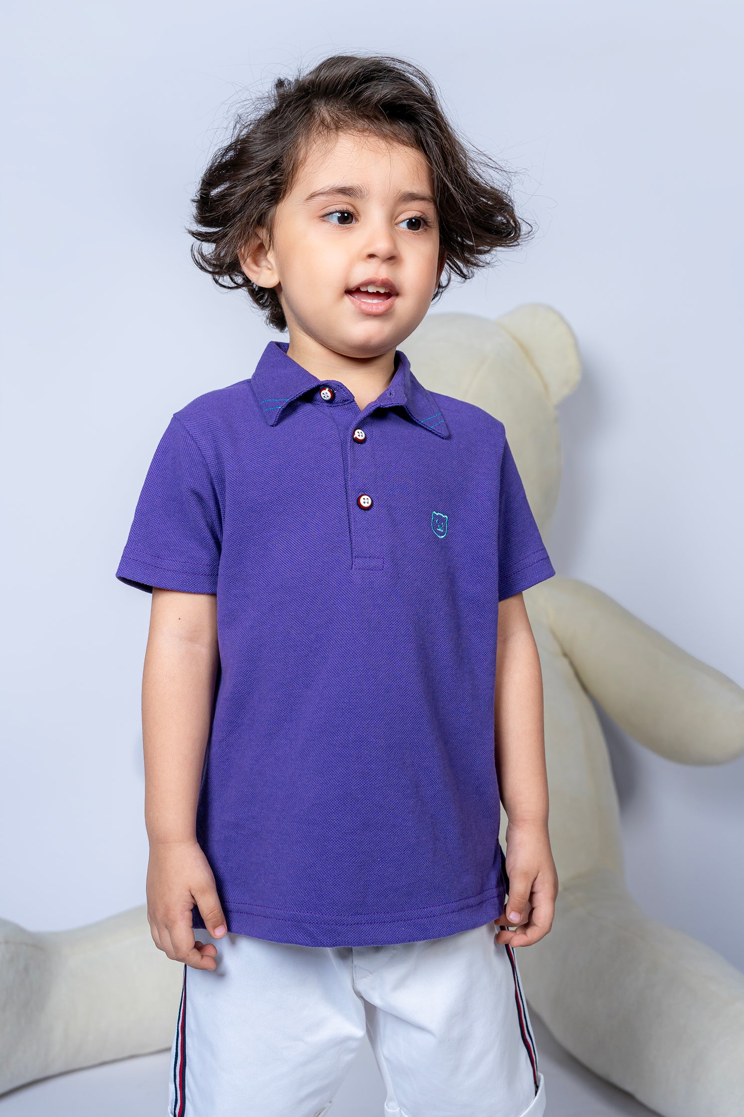 KID'S POLO PURPLE FRONT EMBROIDERY