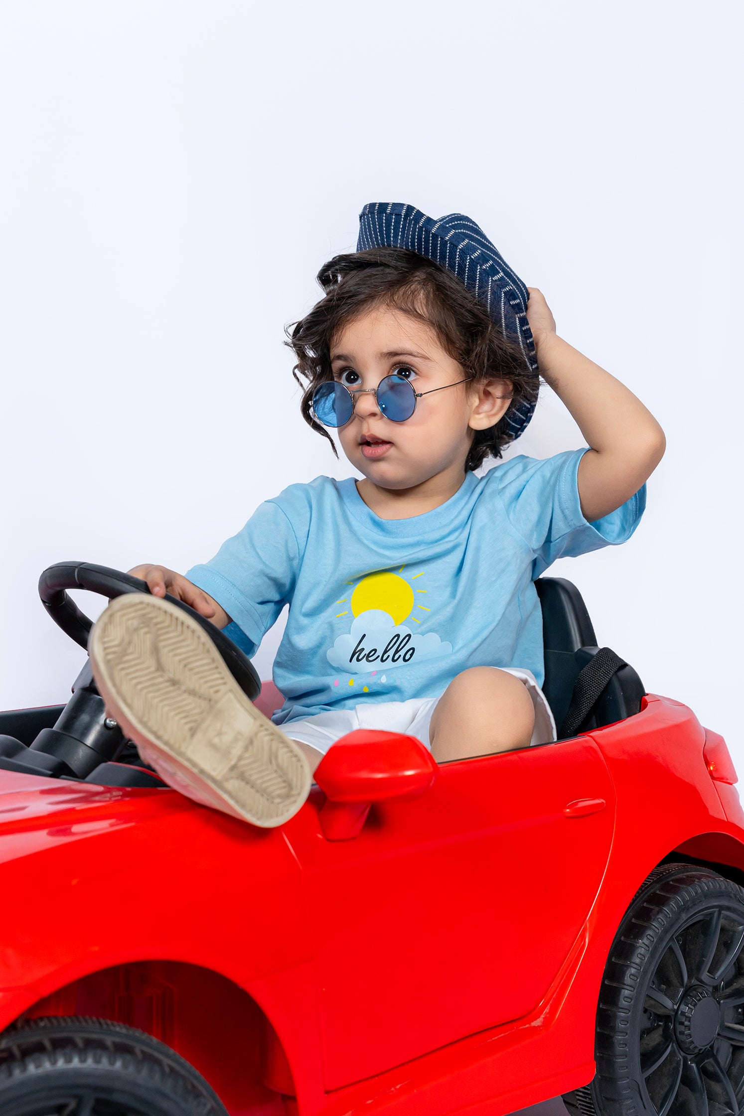KID'S T-SHIRT SKY COLOR WITH "HELLO" PRINTING