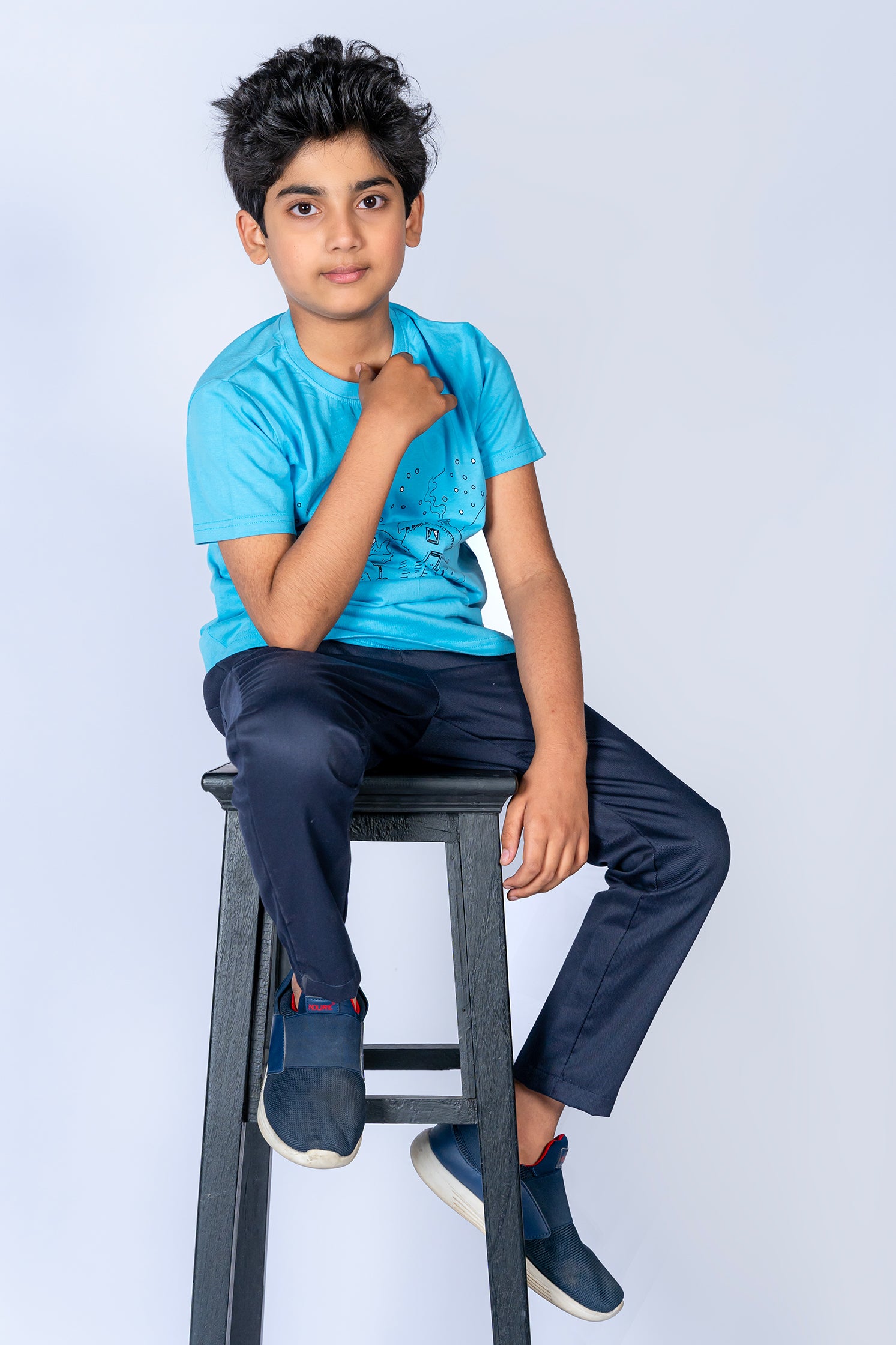 BOY'S T-SHIRT CEIL BLUE WITH "HOUSE" PRINTING