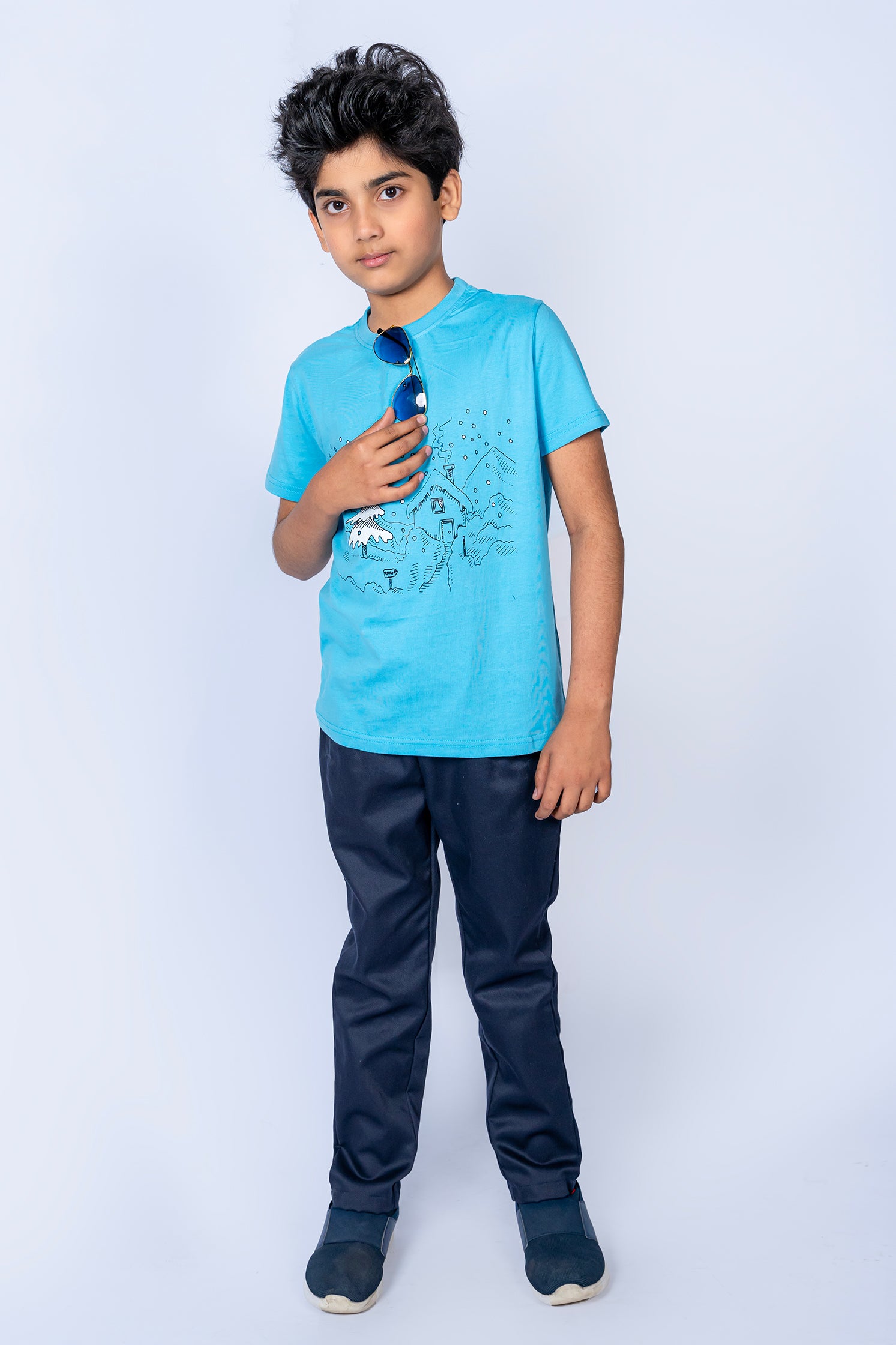 BOY'S T-SHIRT CEIL BLUE WITH "HOUSE" PRINTING