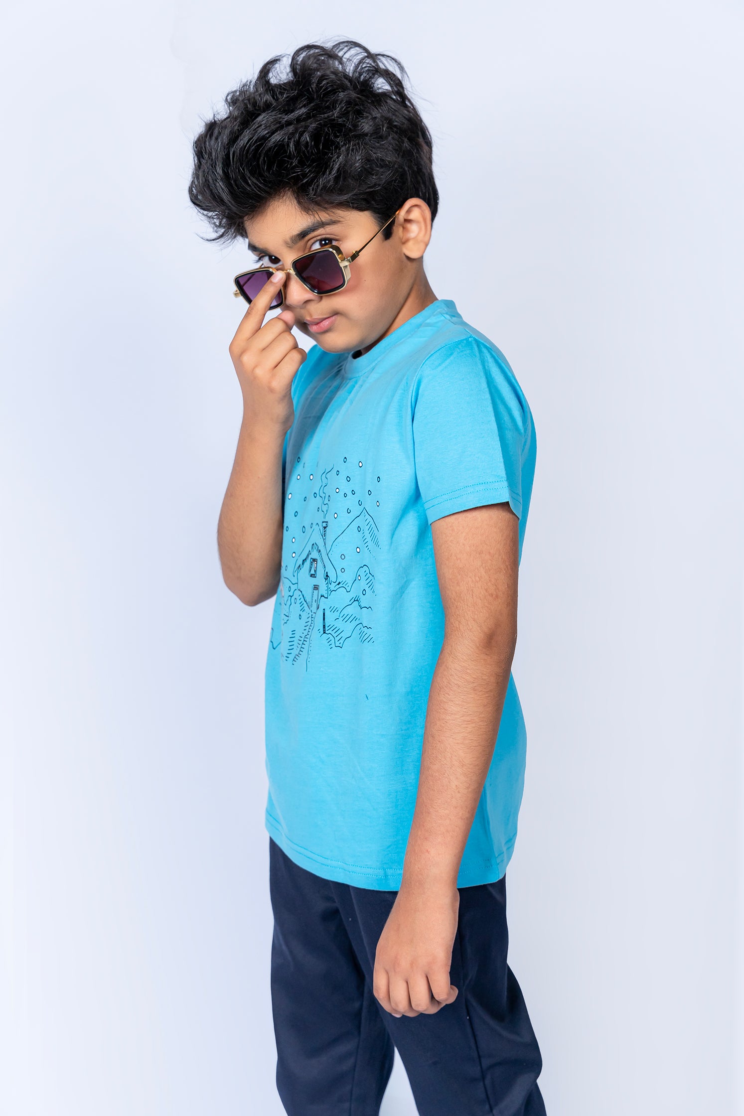 BOY'S T-SHIRT CEIL BLUE WITH "HOUSE" PRINTING