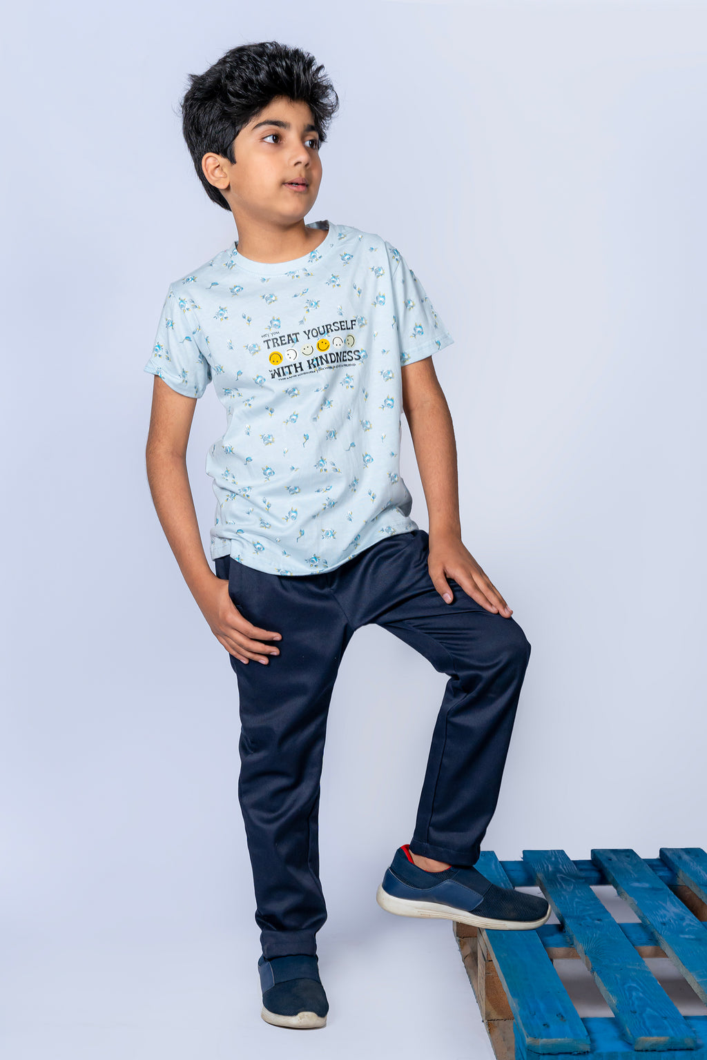 BOY'S T-SHIRT POWDER BLUE WITH "TREAT YOURSELF" PRINTING