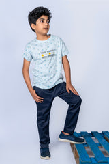 BOYS T-SHIRT BLUE, WITH "TREAT YOURSELF" PRINTING