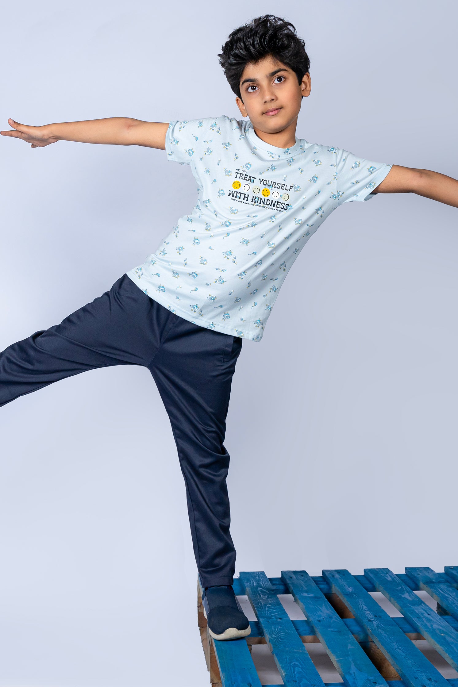 BOY'S T-SHIRT POWDER BLUE WITH "TREAT YOURSELF" PRINTING