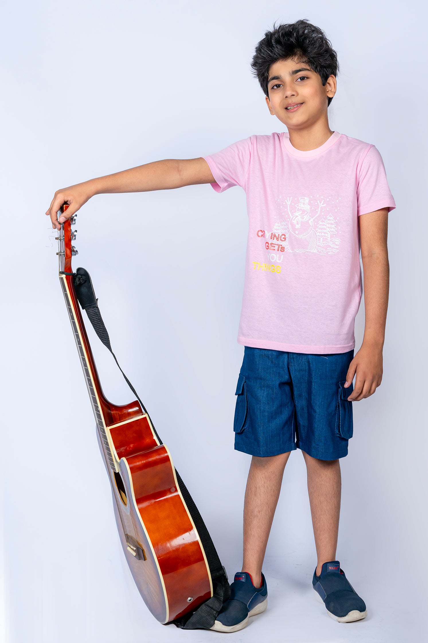 BOY'S T-SHIRT POWDER PINK WITH "CRYING GETS YOU THINK" PRINTING