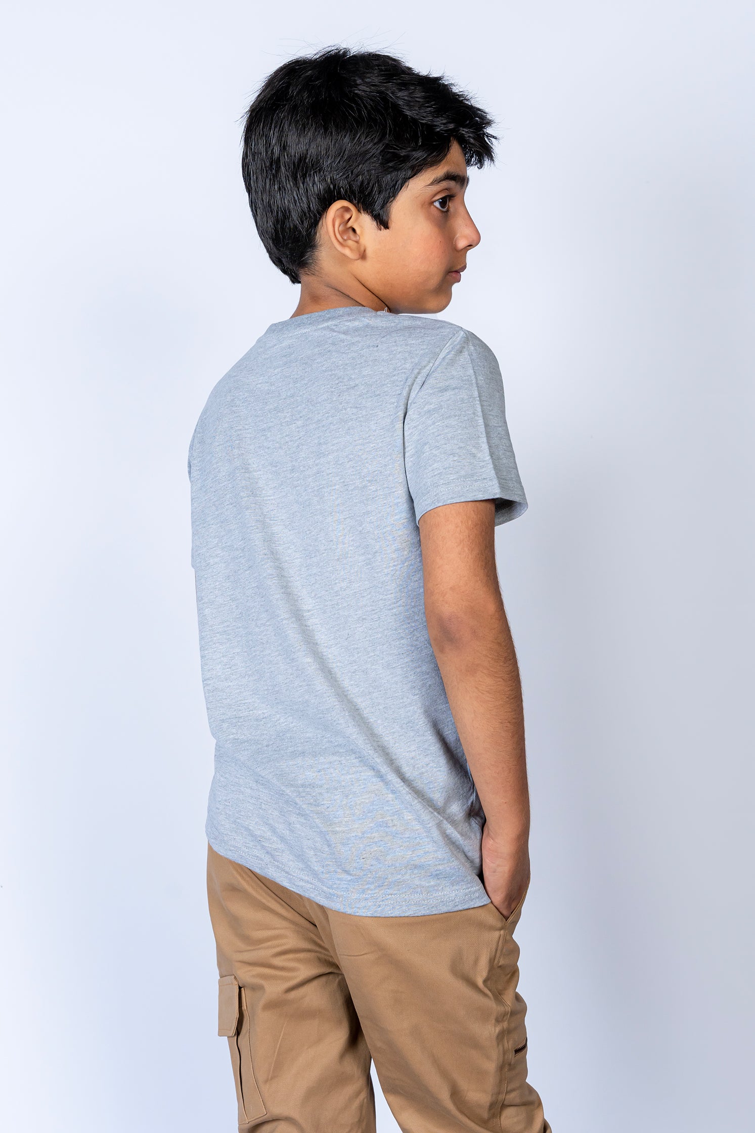 BOY'S T-SHIRT LIGHT GRAY WITH "LETS GO SOMETHING FUN" PRINTING