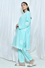 AZRA LADIES SUIT 2 PC TURQUOISE FRONT EMBROIDERY