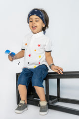 KIDS POLO WHITE WITH FRONT STAR EMBROIDERY