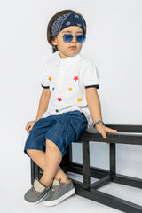 KIDS POLO WHITE WITH FRONT STAR EMBROIDERY