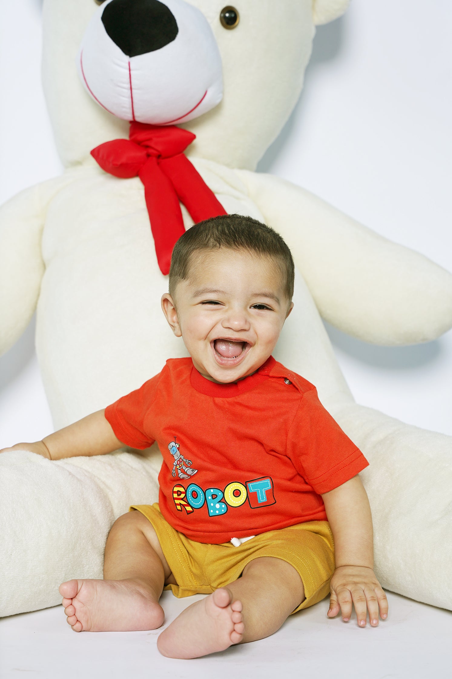 UNISEX BABY T-SHIRT RED FRONT ROBOT PRINTING