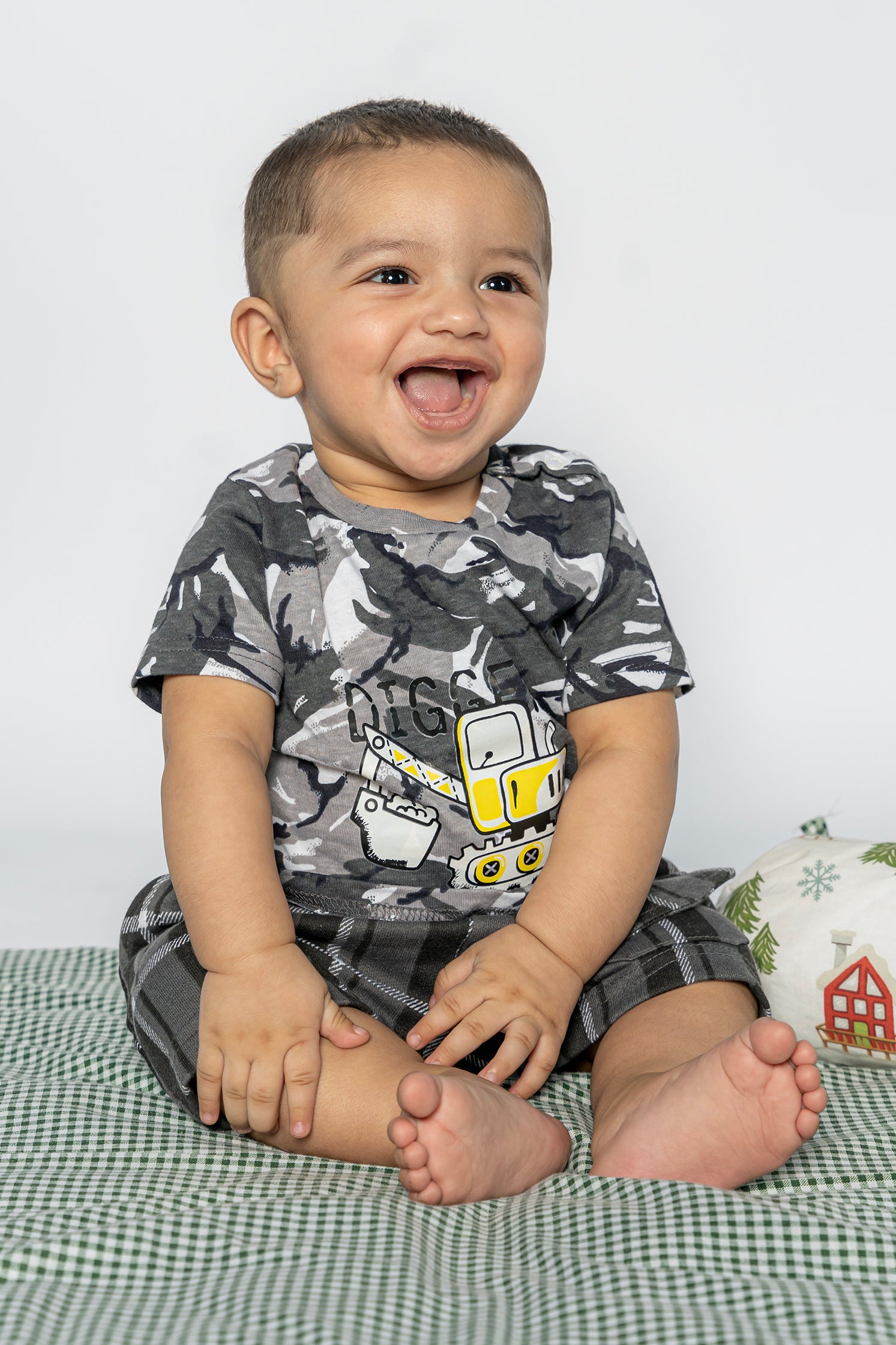UNISEX BABY T-SHIRT CAMOUFLAGE FABRIC FRONT "CRANE" PRINTING