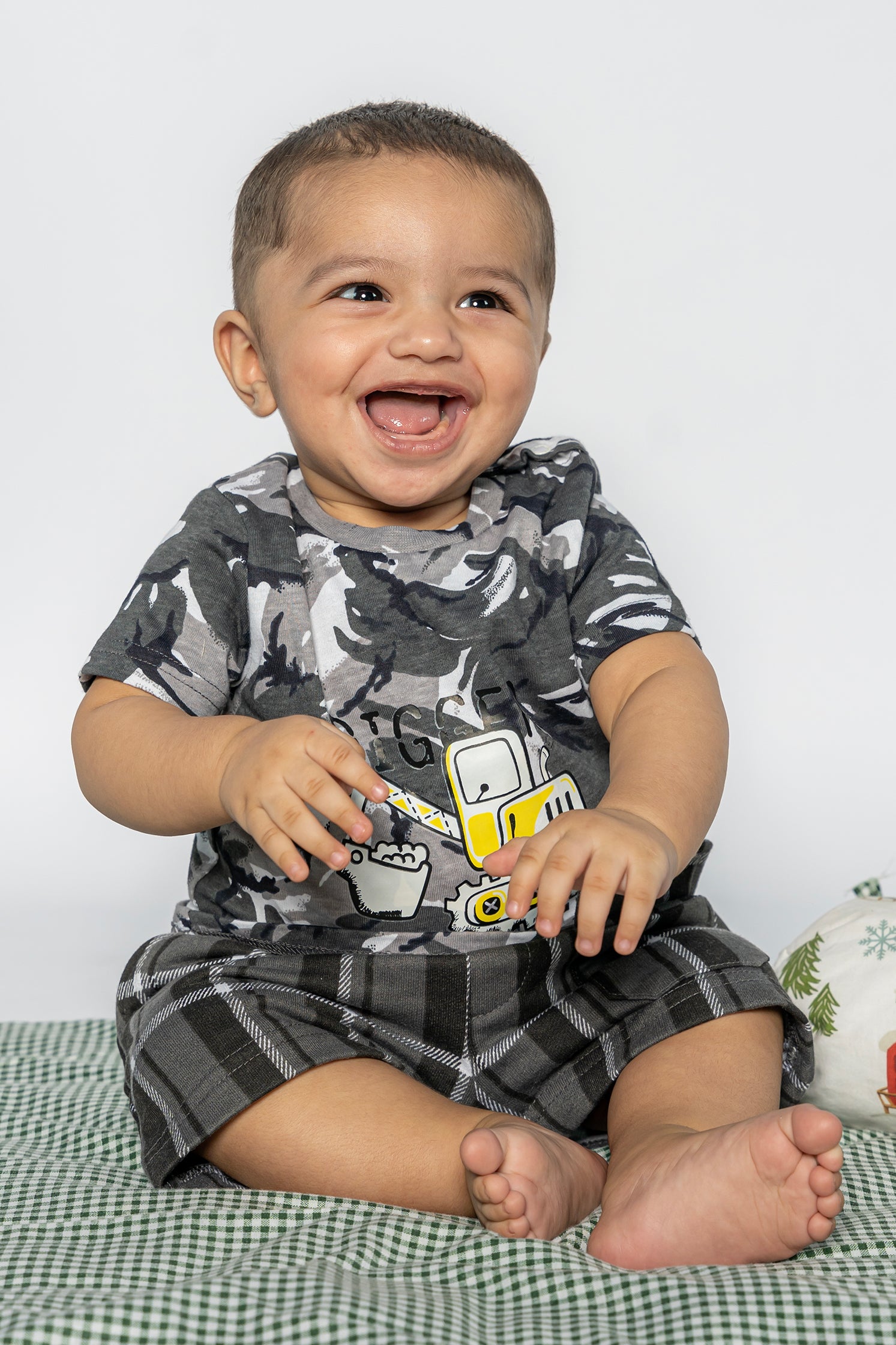 UNISEX BABY T-SHIRT CAMOUFLAGE FABRIC FRONT "CRANE" PRINTING