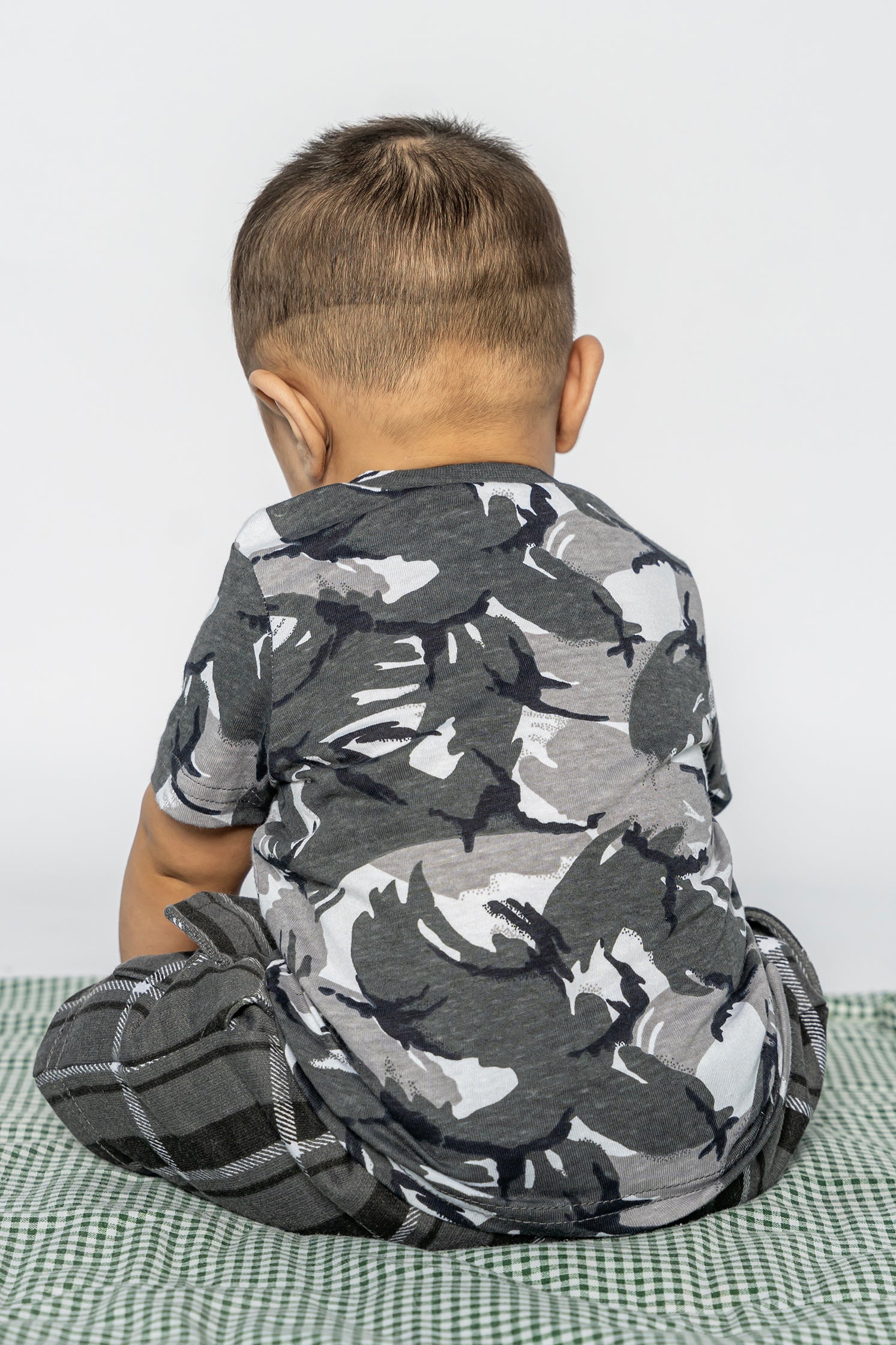 UNISEX BABY T-SHIRT CAMOUFLAGE FABRIC FRONT "CRANE" PRINTING