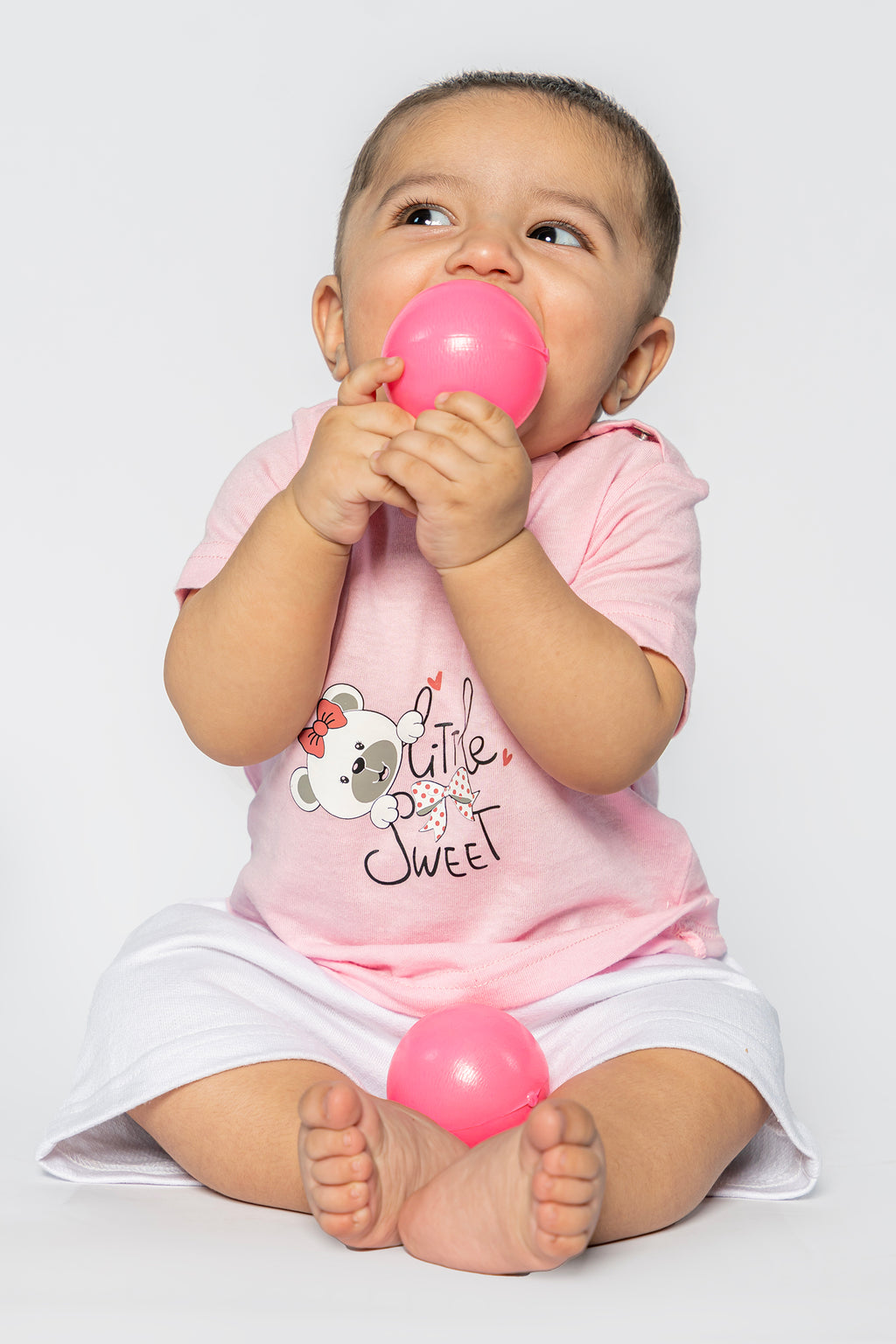 UNISEX BABY T-SHIRT CANDY PINK "LITTLE SWEET" PRINTING