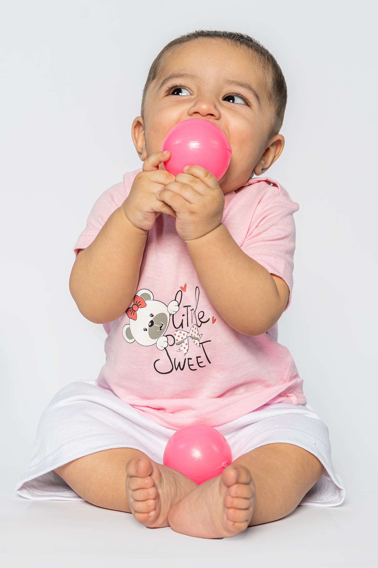 UNISEX BABY T-SHIRT CANDY PINK "LITTLE SWEET" PRINTING
