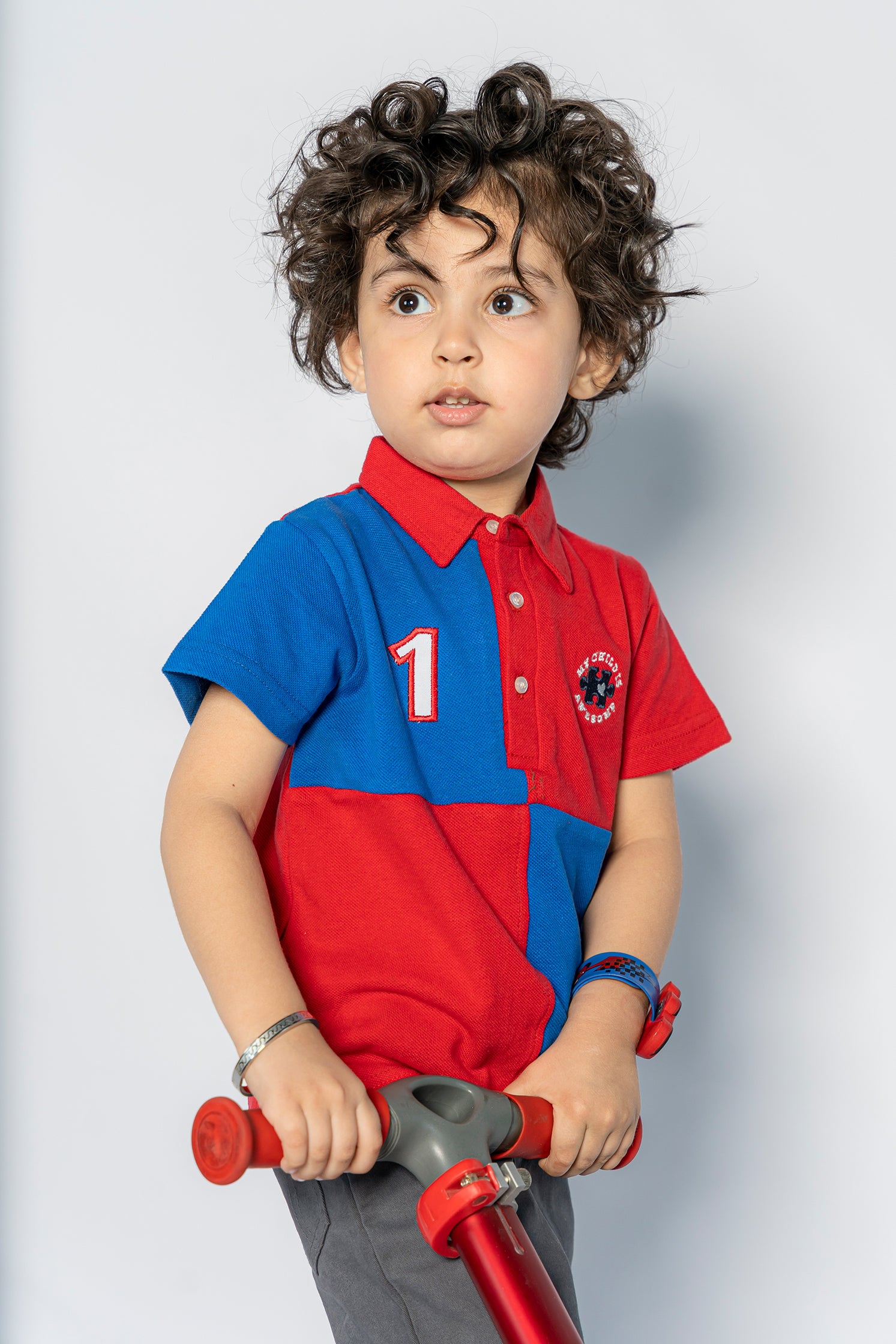 KID'S POLO RED AND BLUE FRONT EMBROIDERY